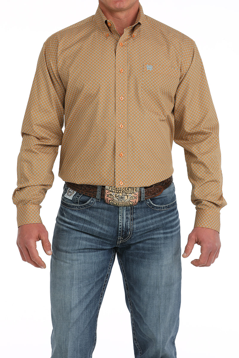 Cinch Mens Orange Printed Long Sleeve Shirt