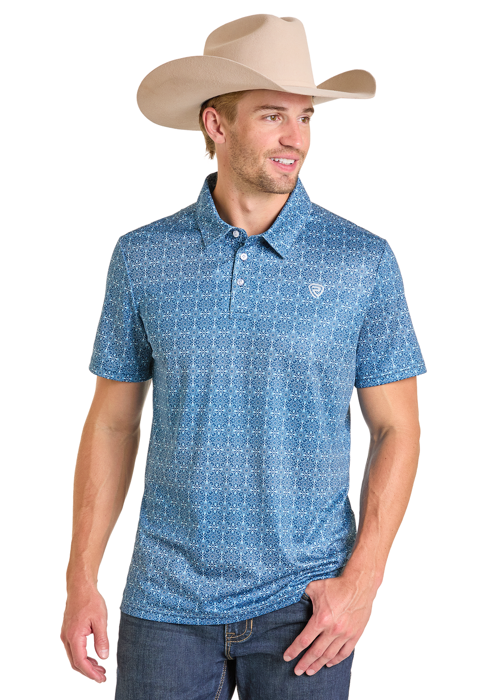 Panhandle Mens Blue Medallion Print Polo