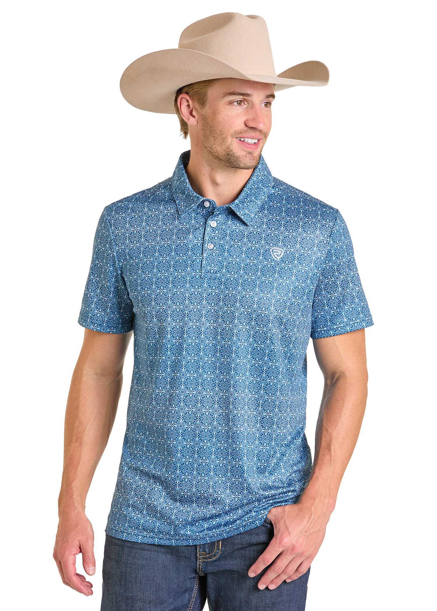 Panhandle Mens Blue Medallion Print Polo