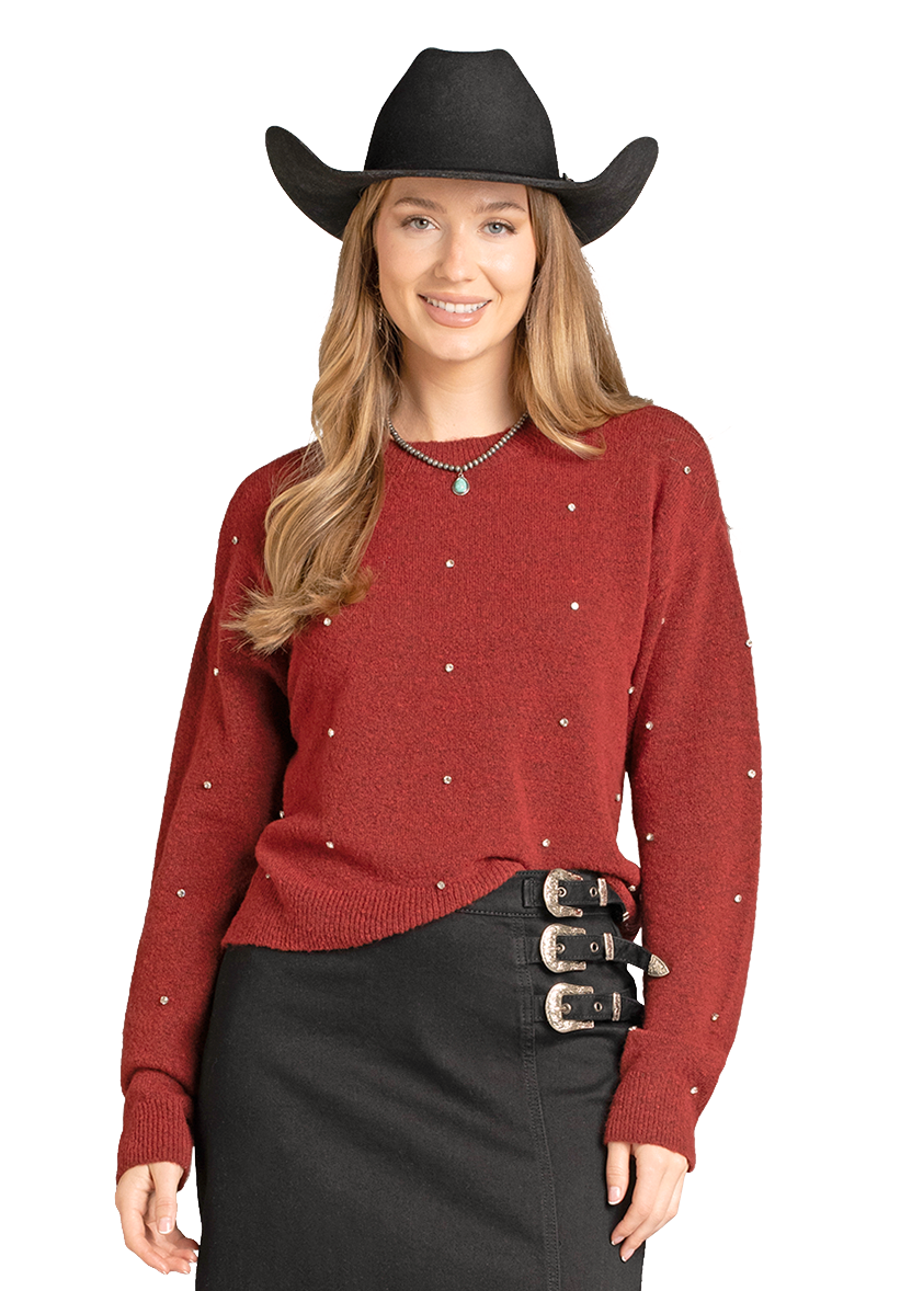 Panhandle Womens Red Rhinestone Sweater
