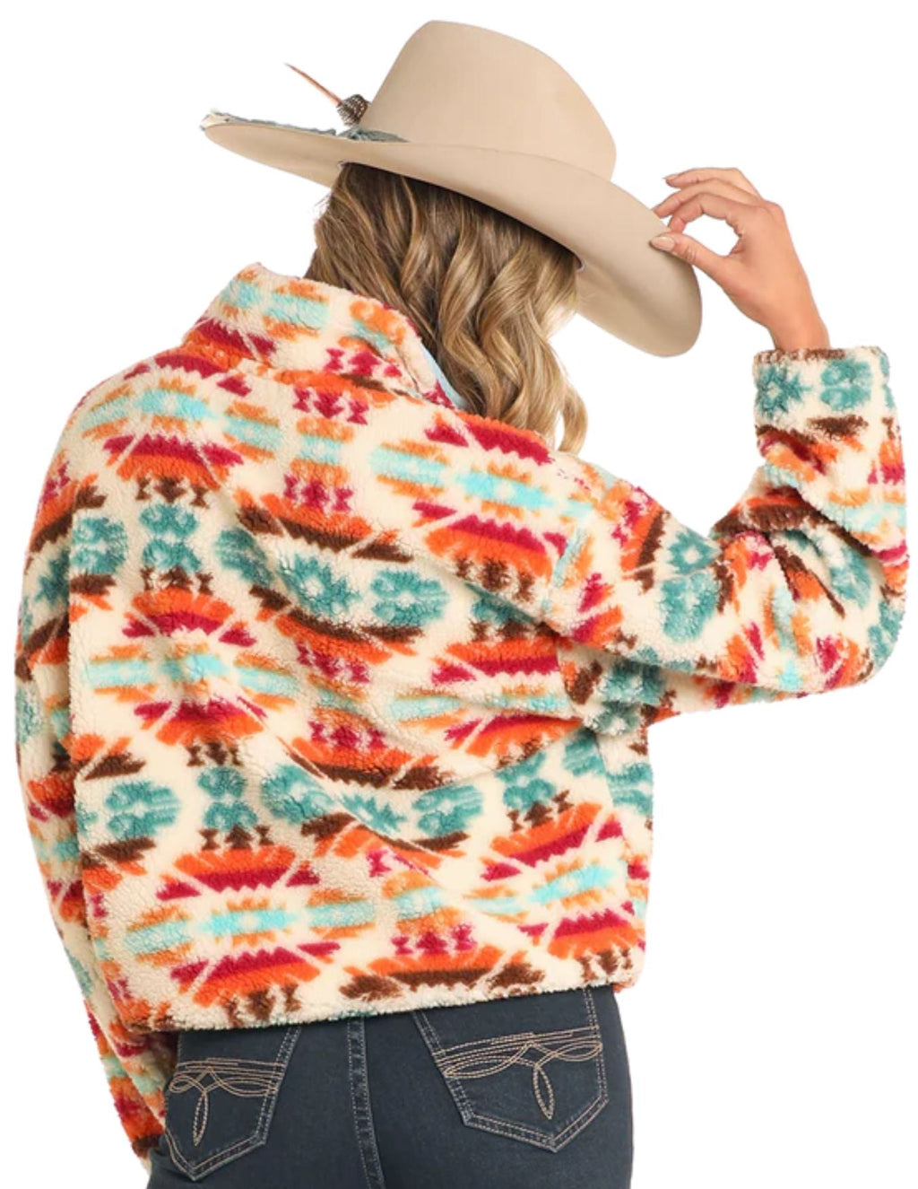 Panhandle Slim Womens Cream Aztec Print Sherpa Pullover