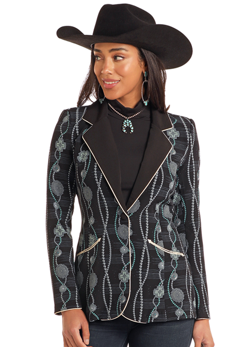 Panhandle Womens Black Printed Blazer