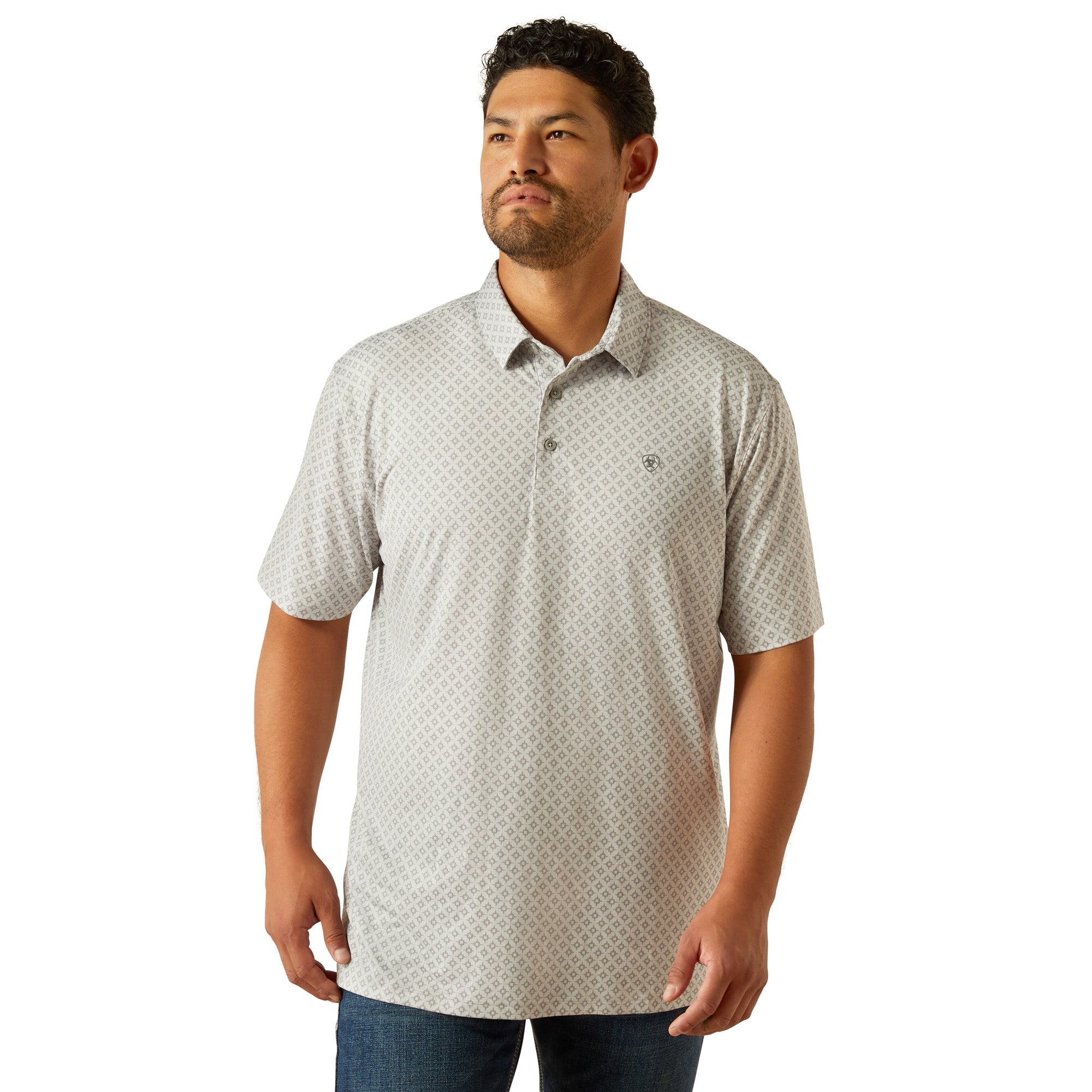 Ariat Mens Grey Micro Print Polo