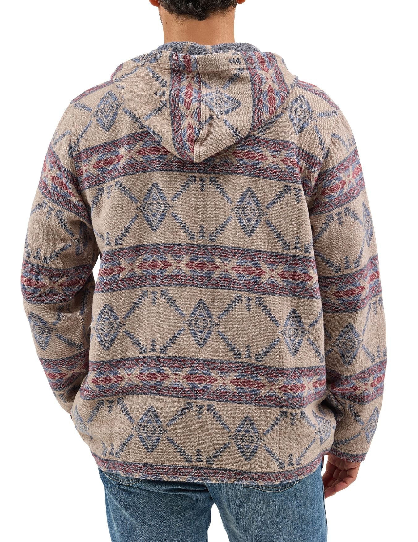 Wrangler Mens Jacquard Quarter Zip Hooded Popover Jacket