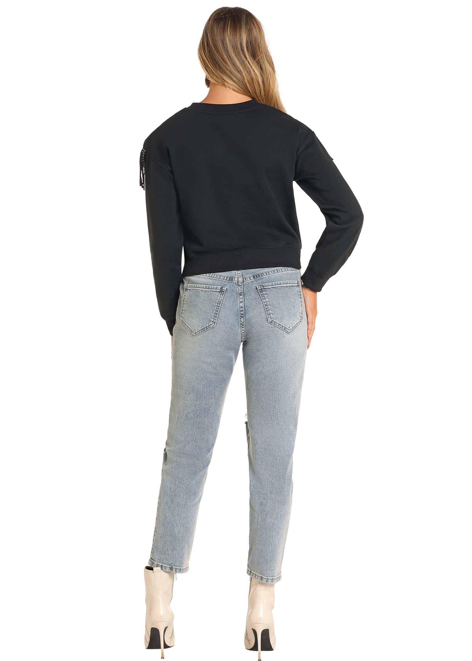 Panhandle Slim Womens Black Studded Fringe Pullover