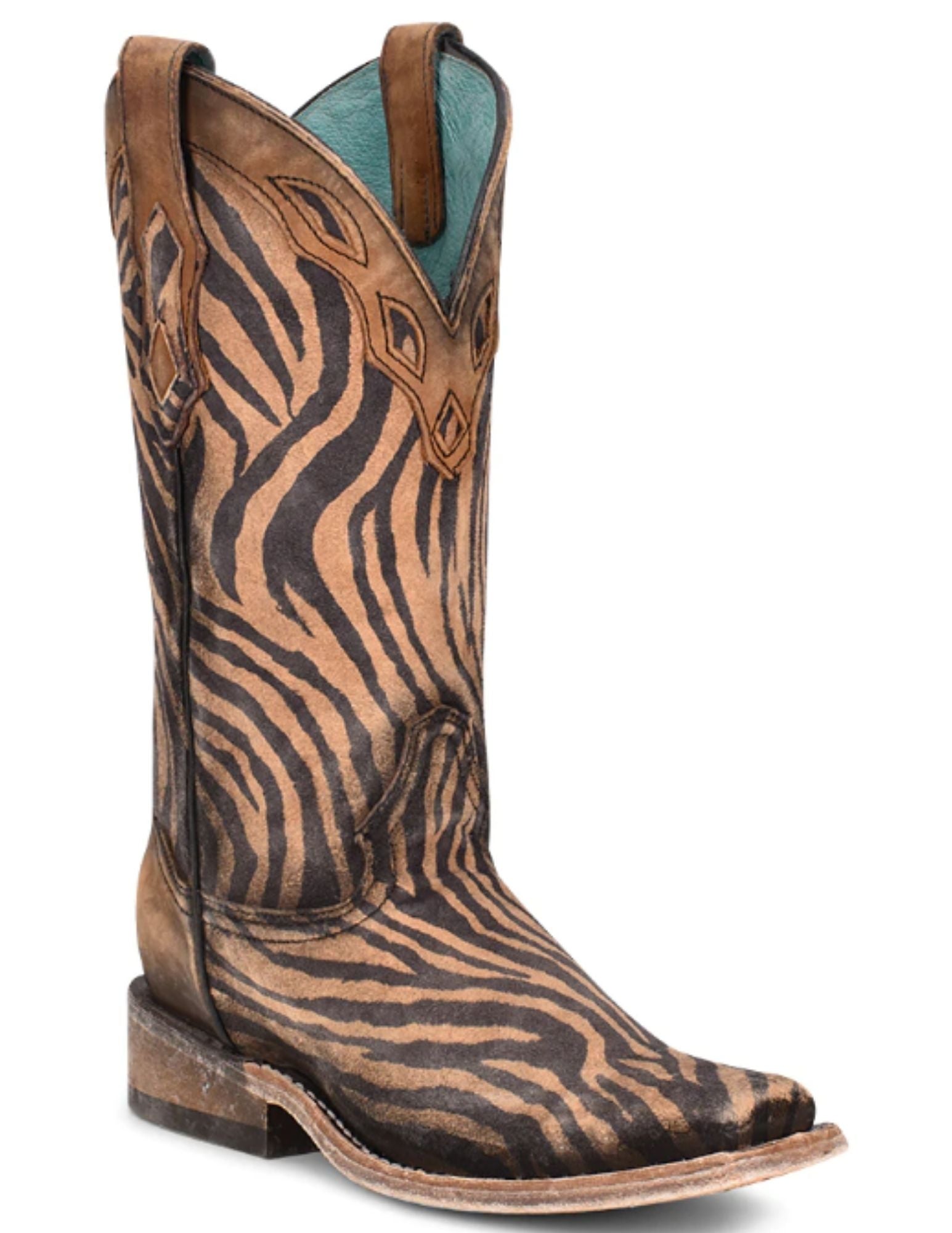 Corral Womens Zebra Striped Square Toe Western Boots