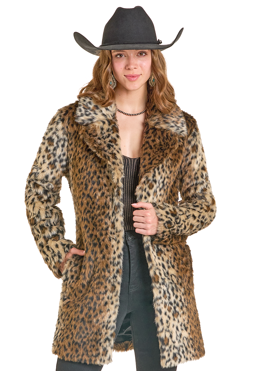 Panhandle Womens Leopard Faux Fur Coat