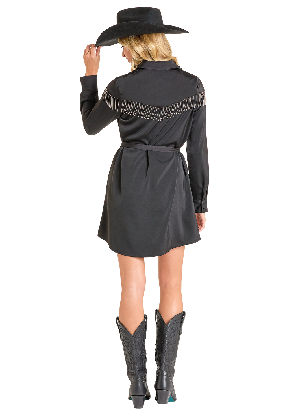 Panhandle Womens Black Mini Chain Fringe Dress