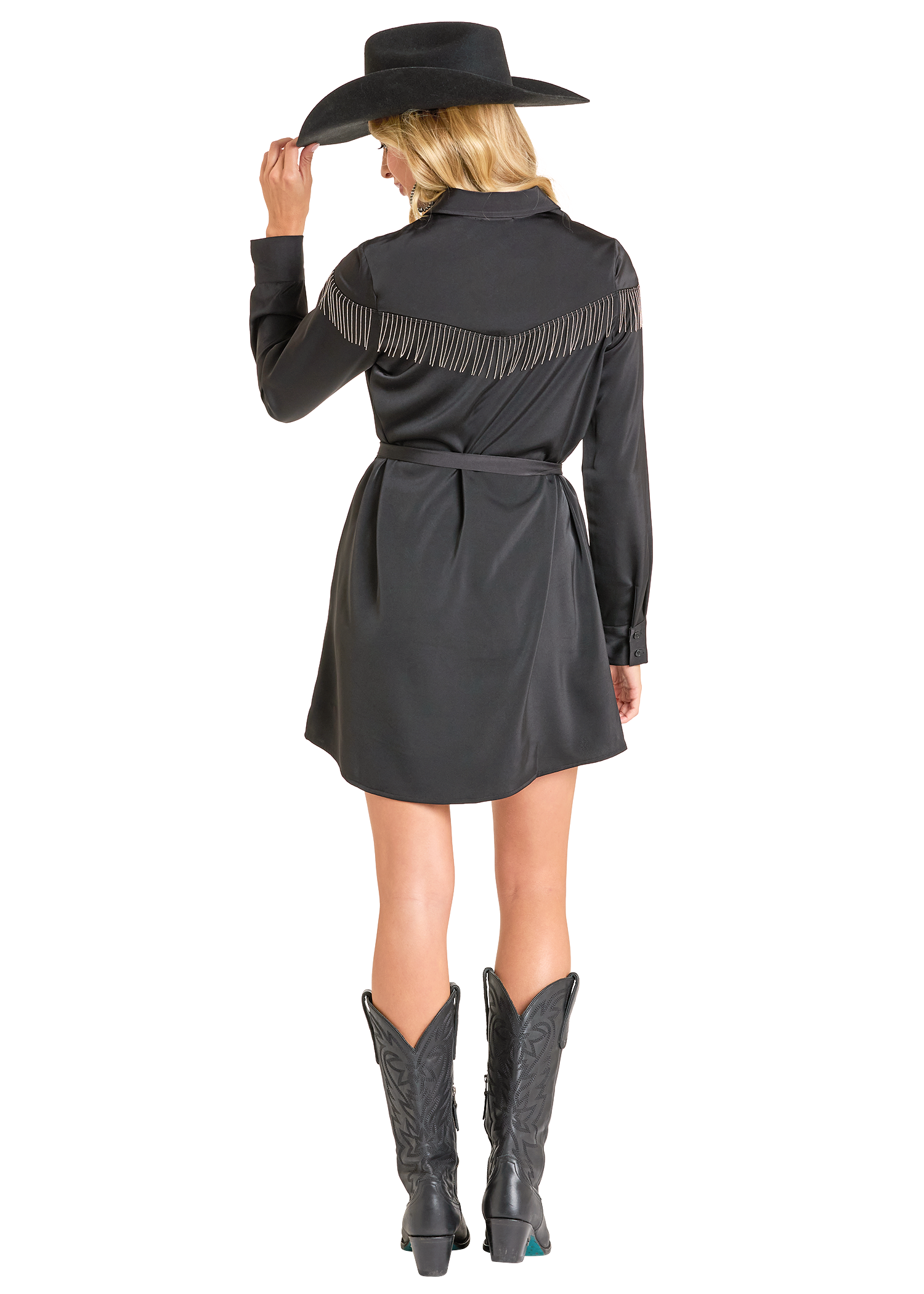 Panhandle Womens Black Mini Chain Fringe Dress