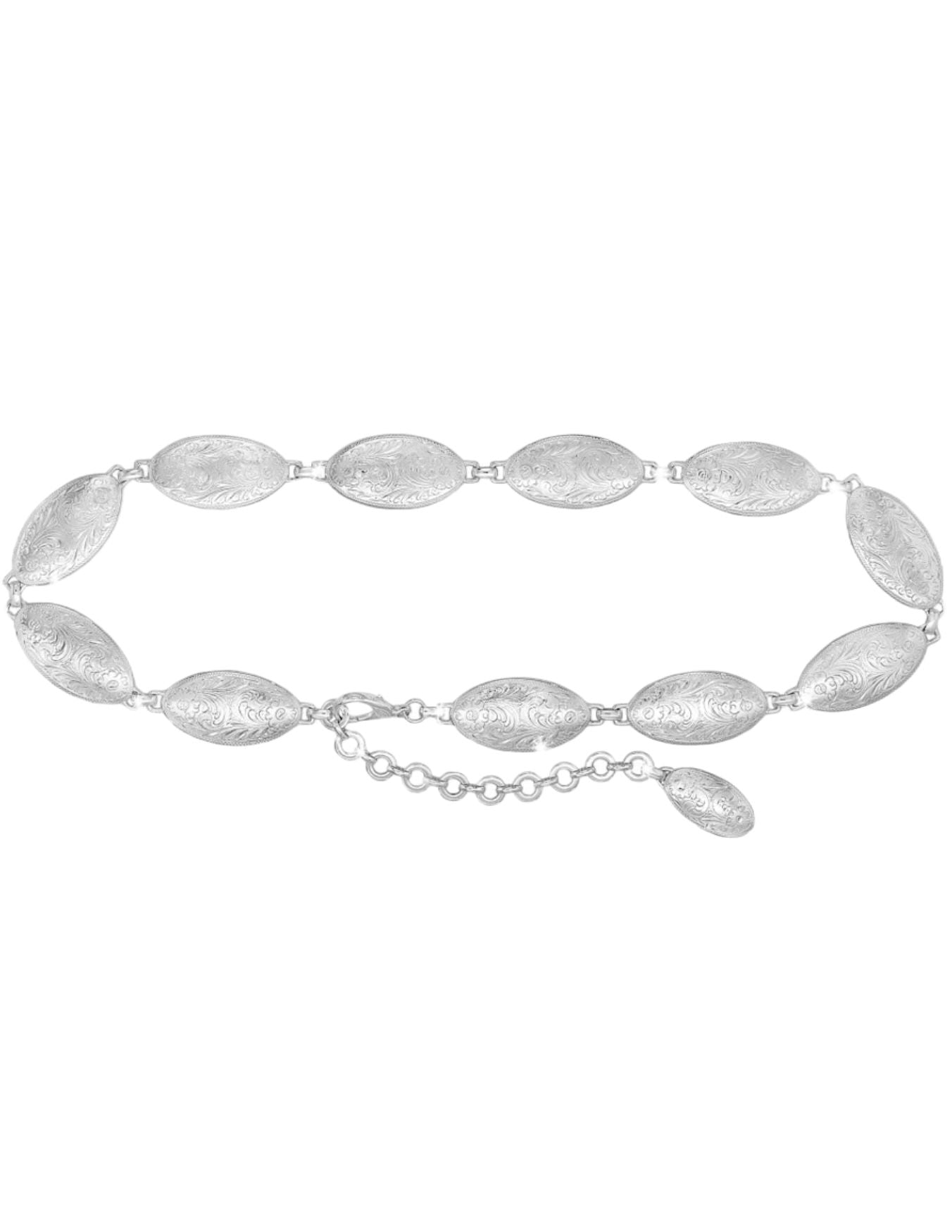 Tony Lama Womens Silver Floral Concho Chain Belt