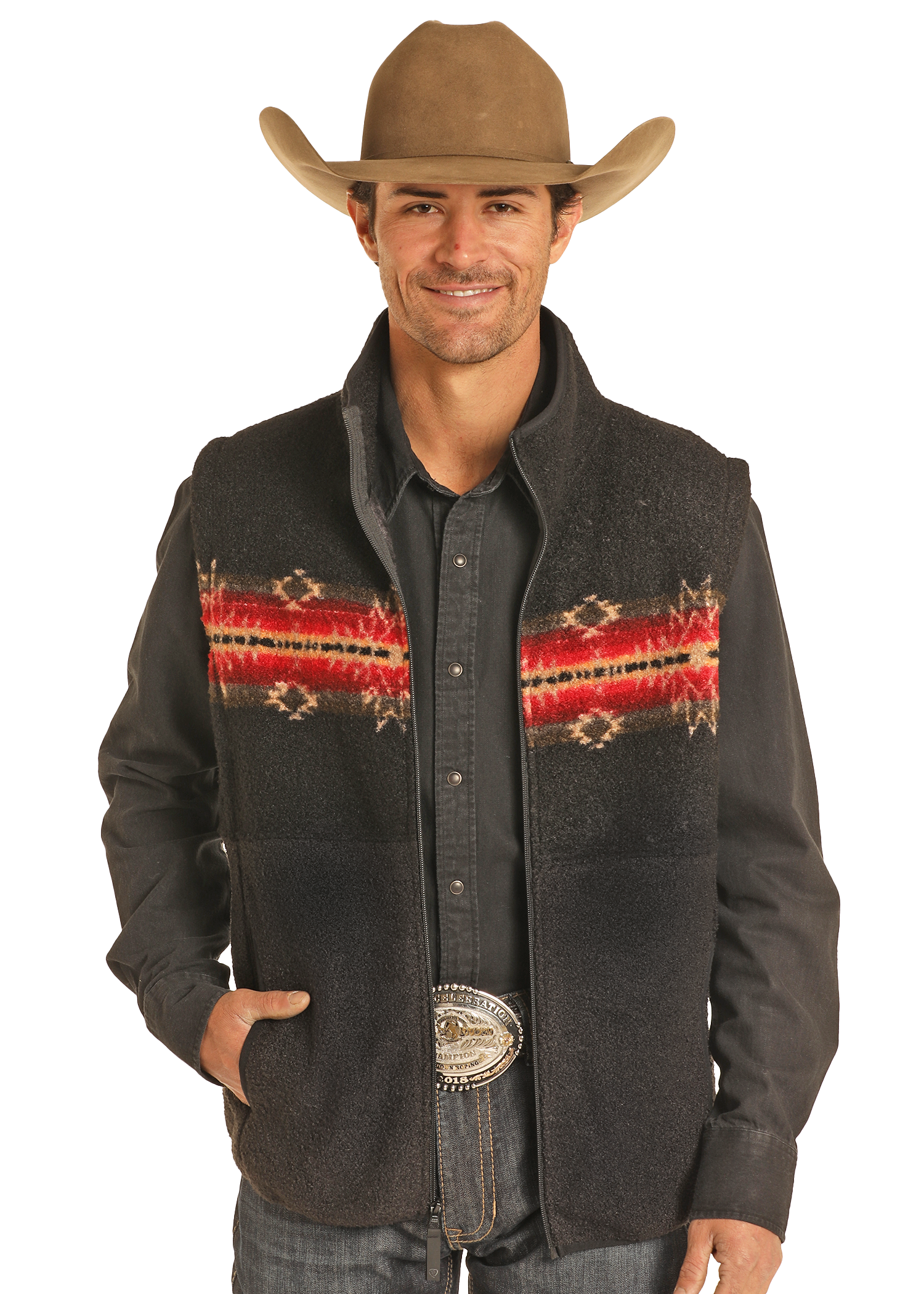 Panhandle Mens Black Aztec Berber Border Vest