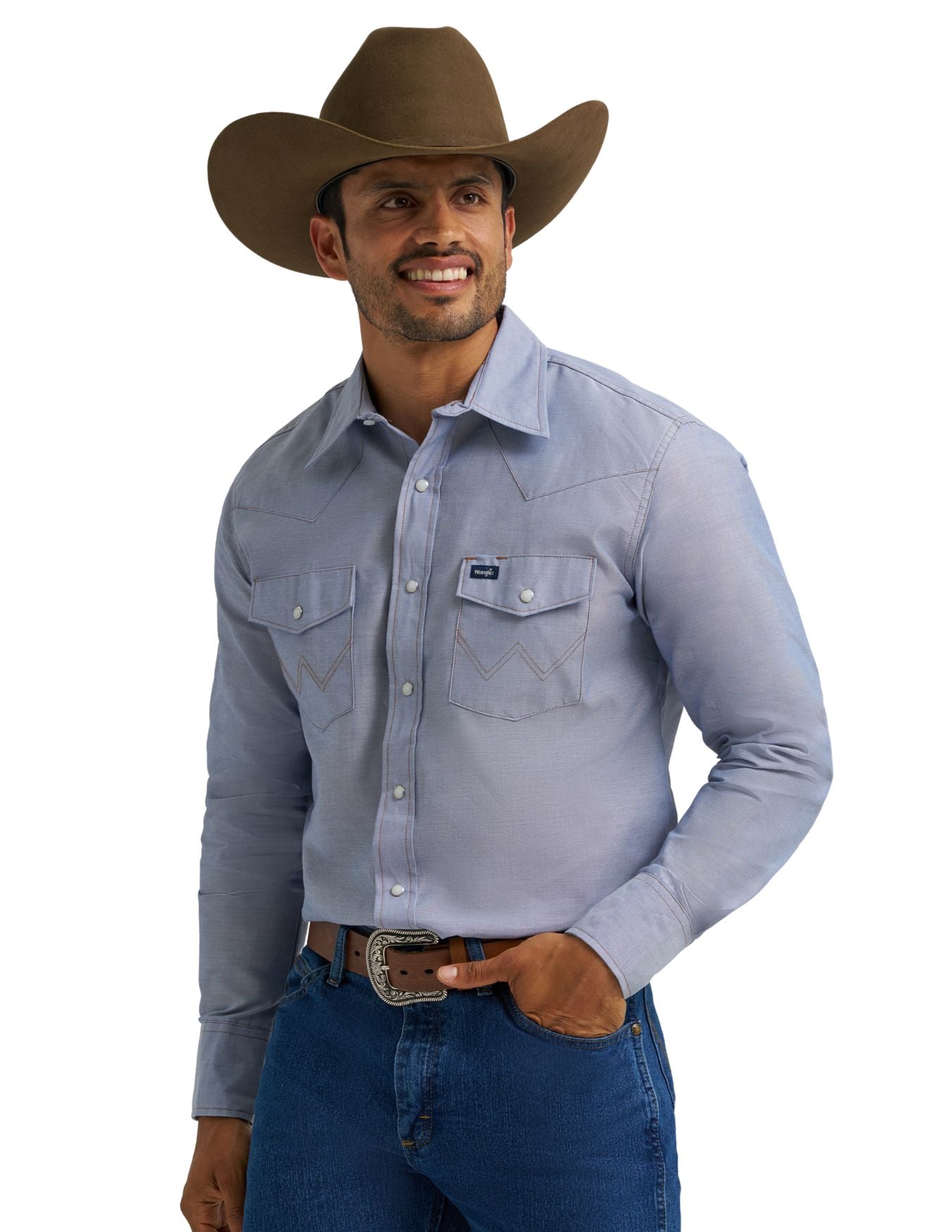 Wrangler Mens Western Chambray Long Sleeve Shirt