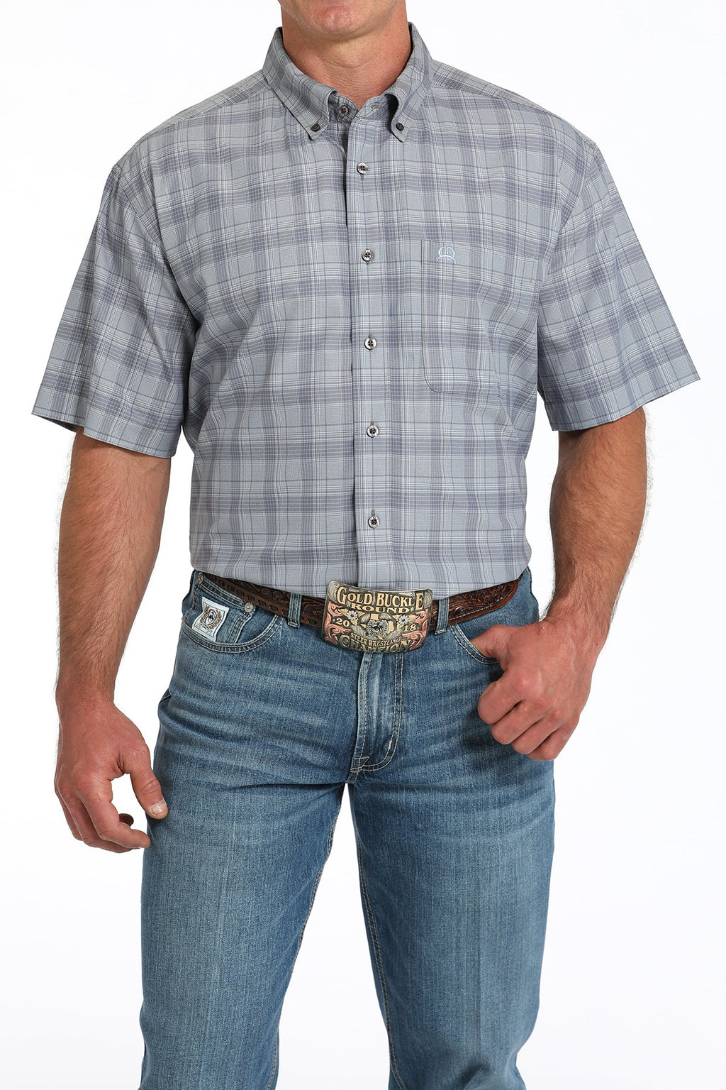 Cinch Mens Grey Plaid Short Sleeve Shirt