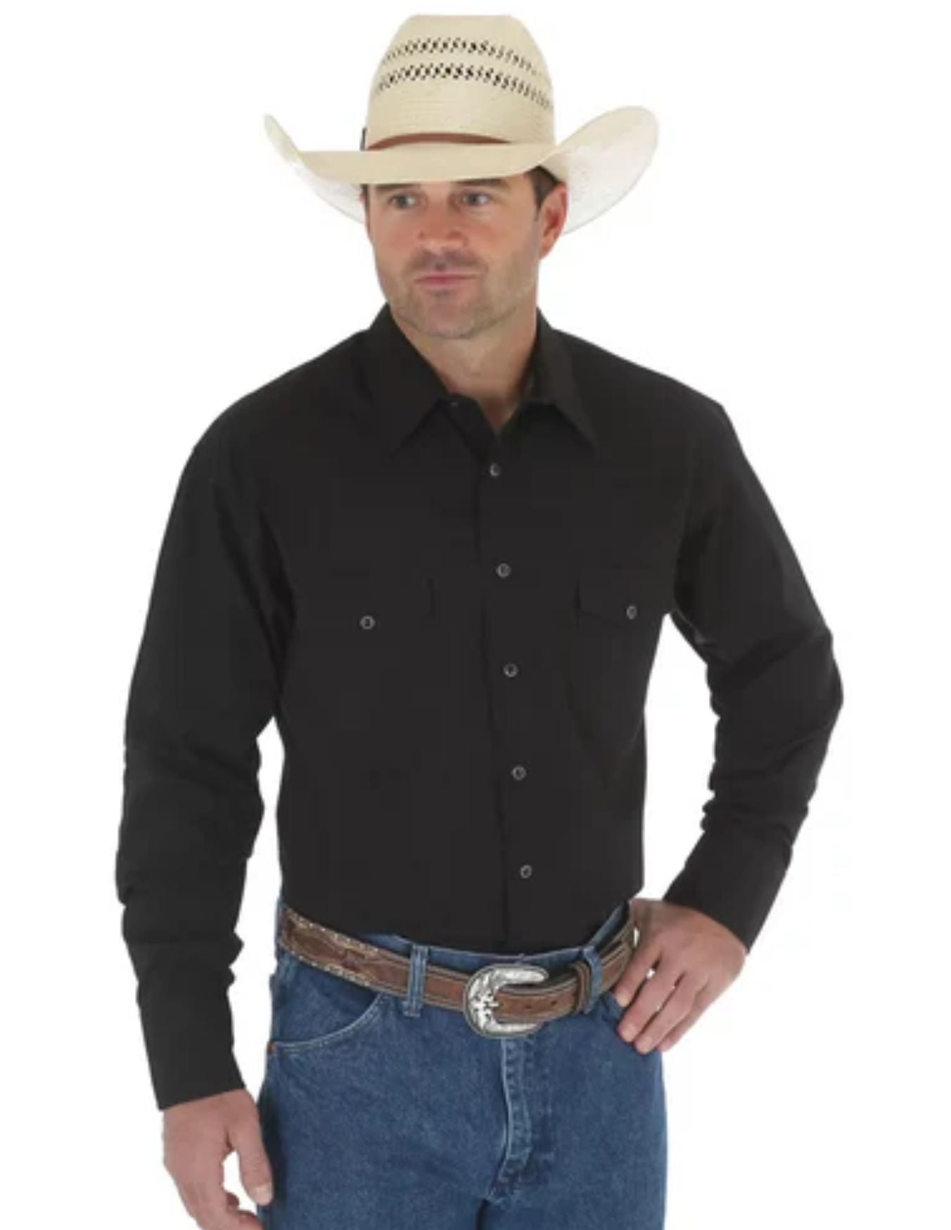 Wrangler Mens Solid Black Long Sleeve Shirt