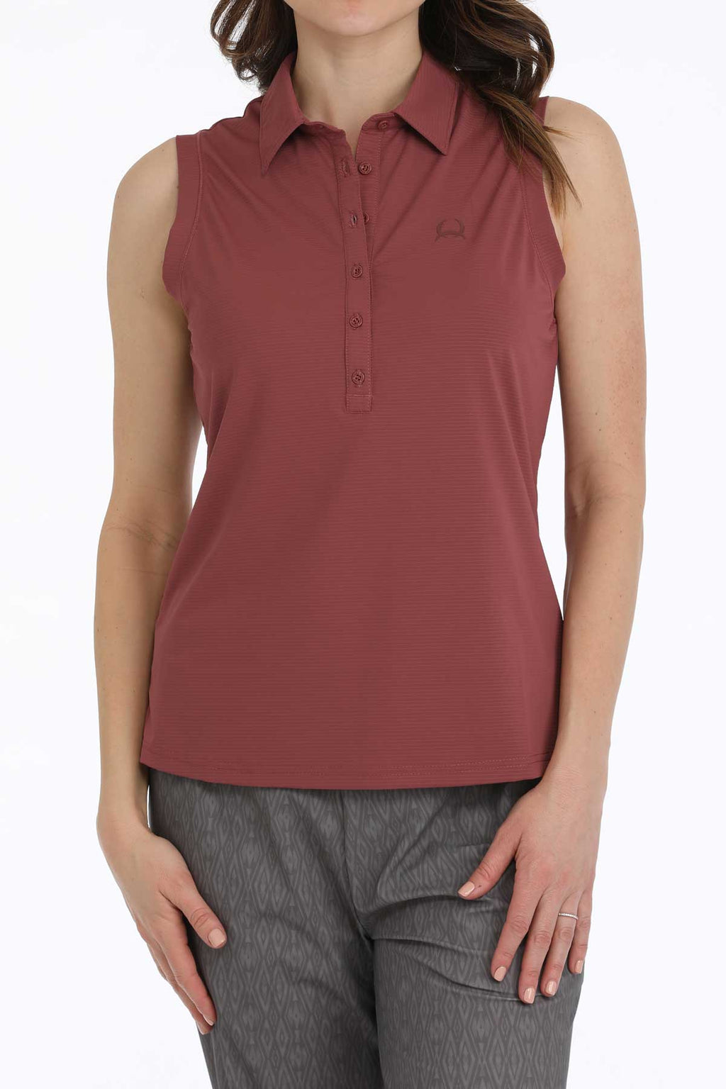Cinch Womens Burgundy Sleeveless Polo
