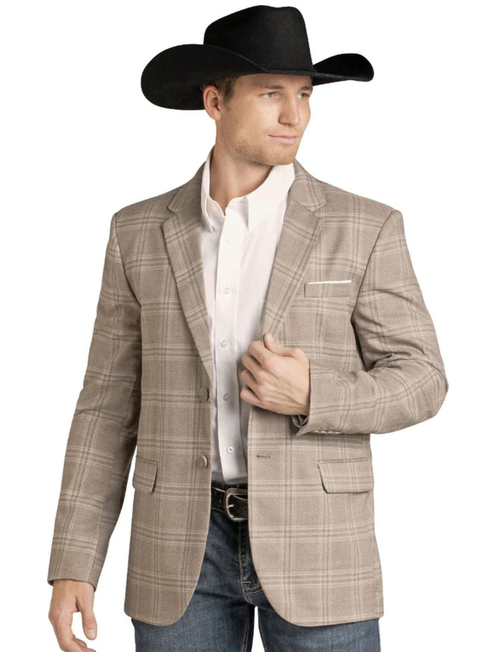 Panhandle Mens Tan Plaid Sport Coat
