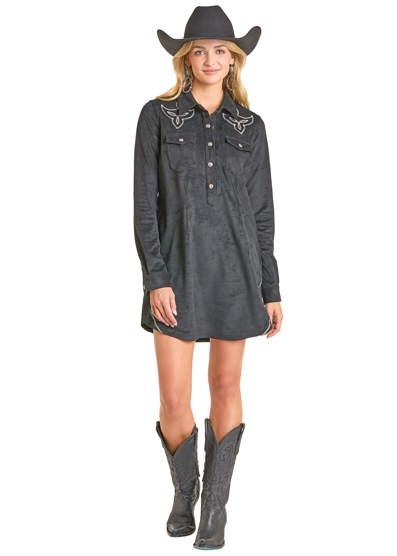 Panhandle Womens Black Suede Dress Suede