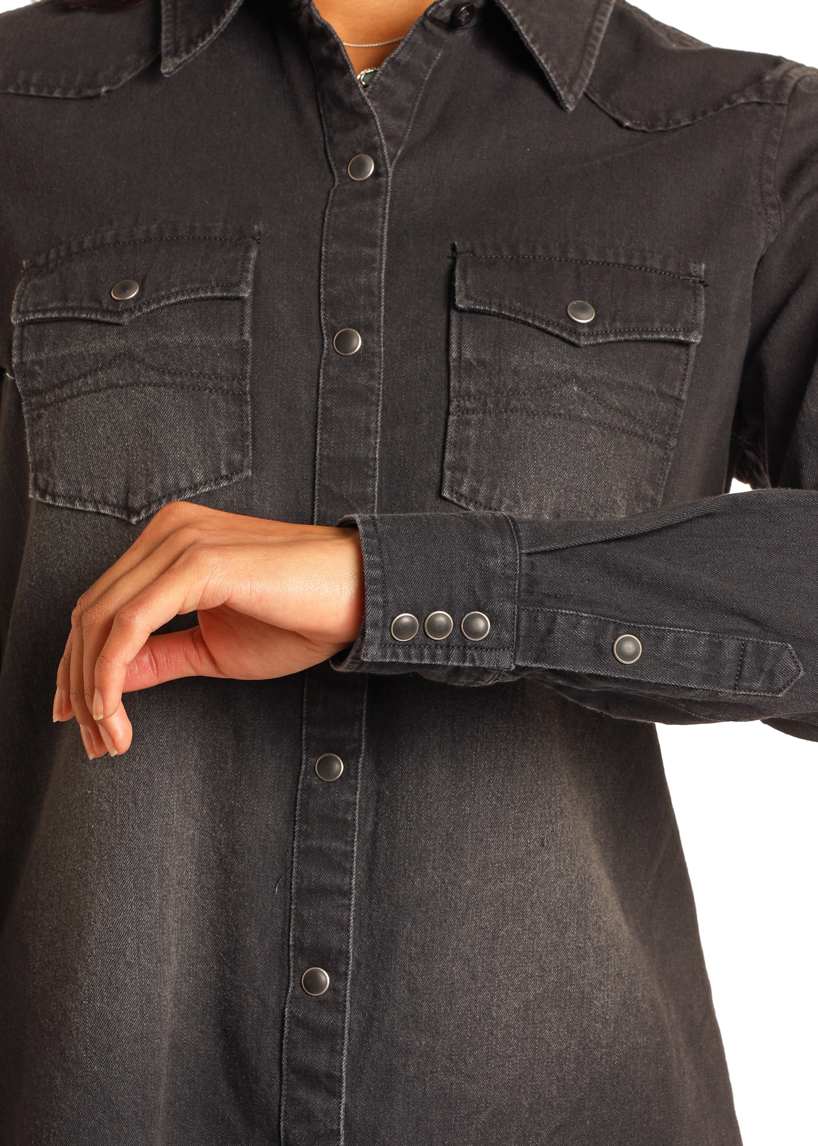 Panhandle Slim Womens Black Demin Long Sleeve Shirt