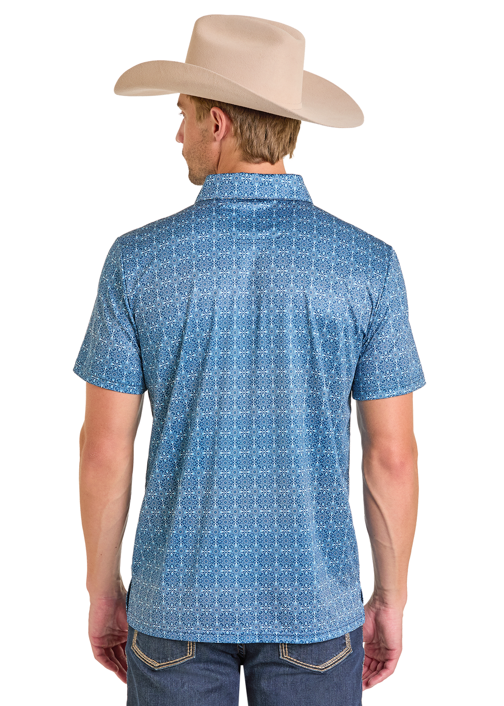 Panhandle Mens Blue Medallion Print Polo