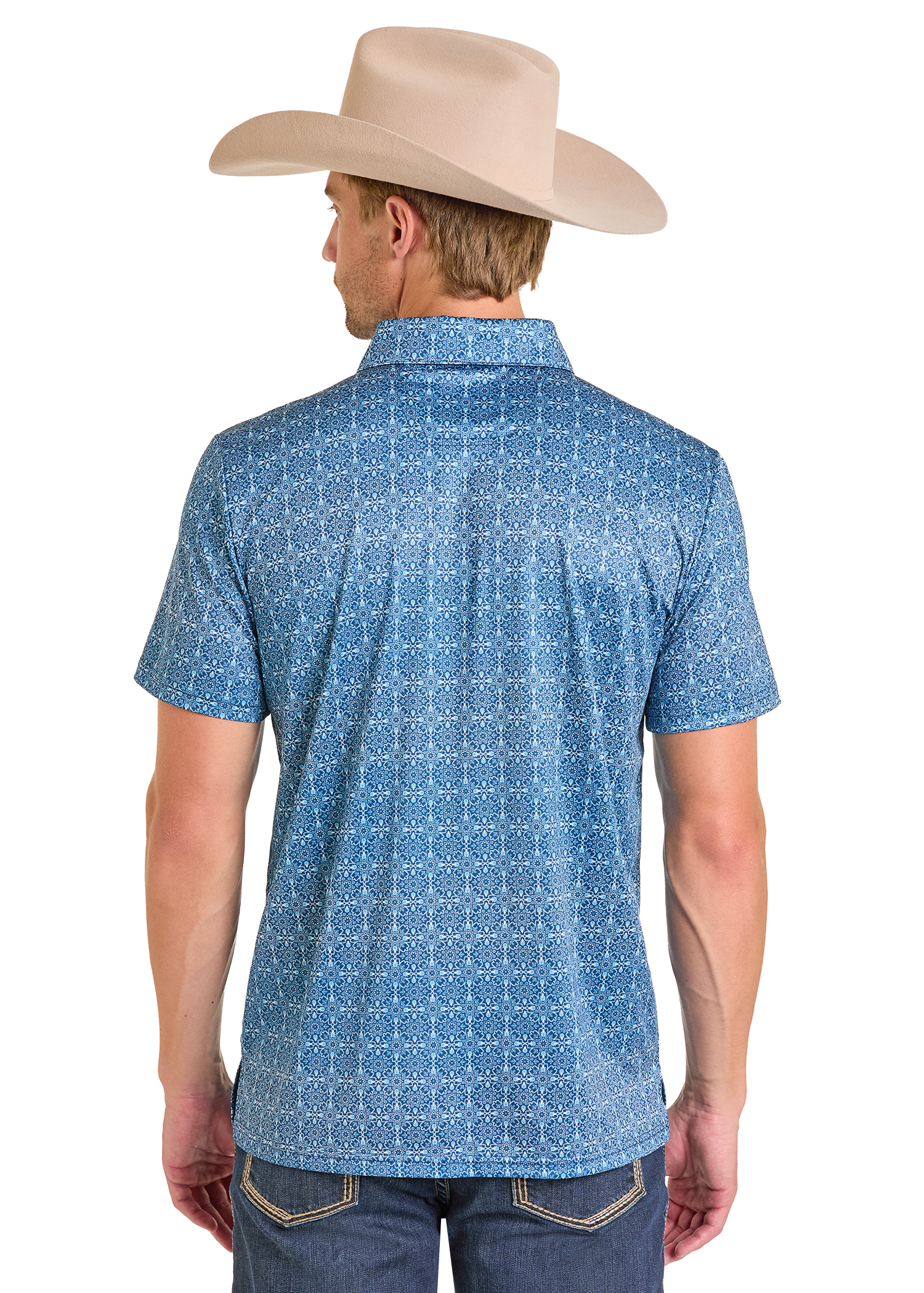 Panhandle Mens Blue Medallion Print Polo