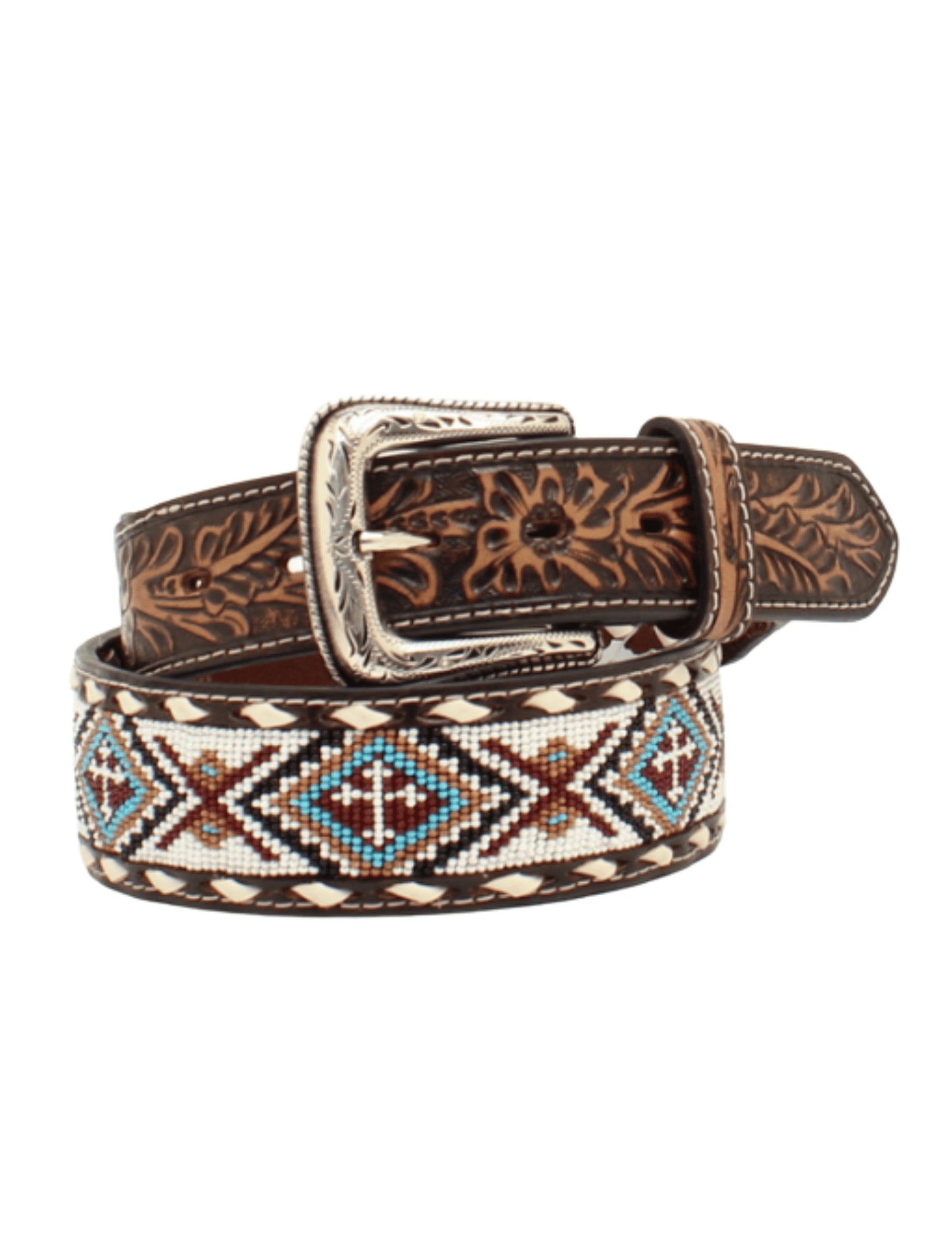 M&f Western Mens Nocona Floral Tabs Beaded Buck Lacing Belt