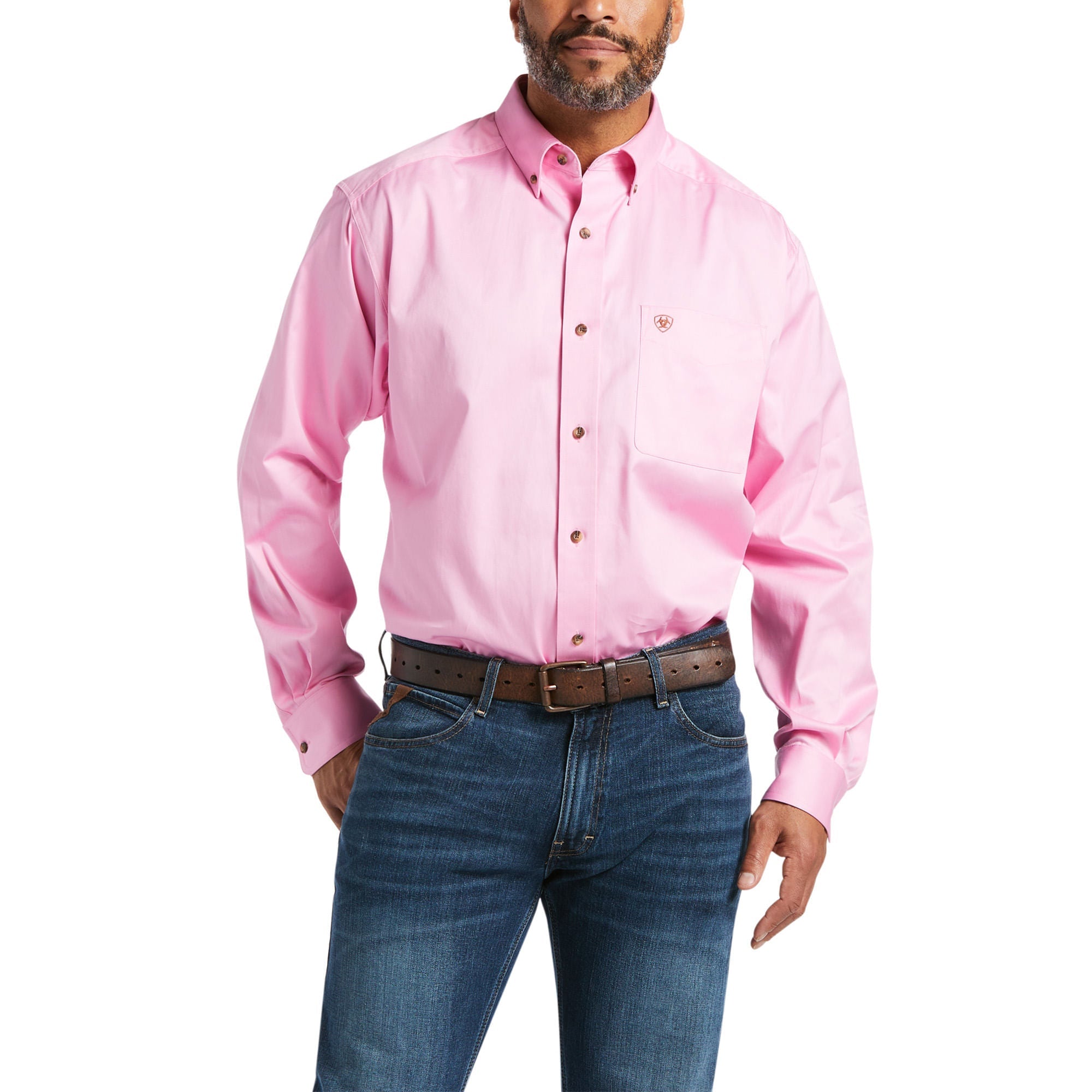 Mens Ariat Pink Twill Long Sleeve Shirt