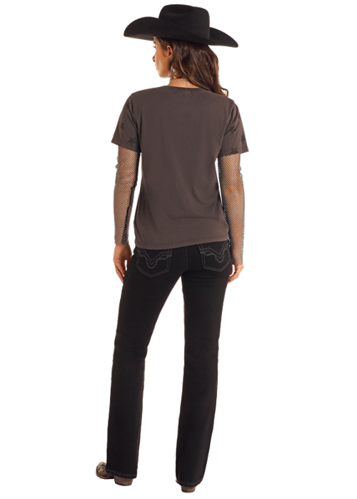 Panhandle Womens Charcoal Rhinestone Rodeo Graphic T-Shirt