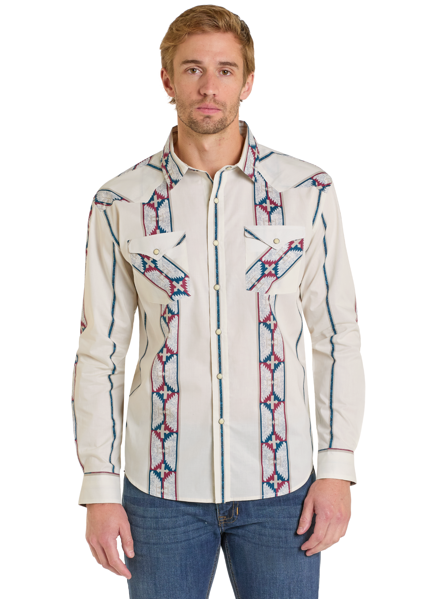 Panhandle Mens Cream Printed Long Sleeve Shirt