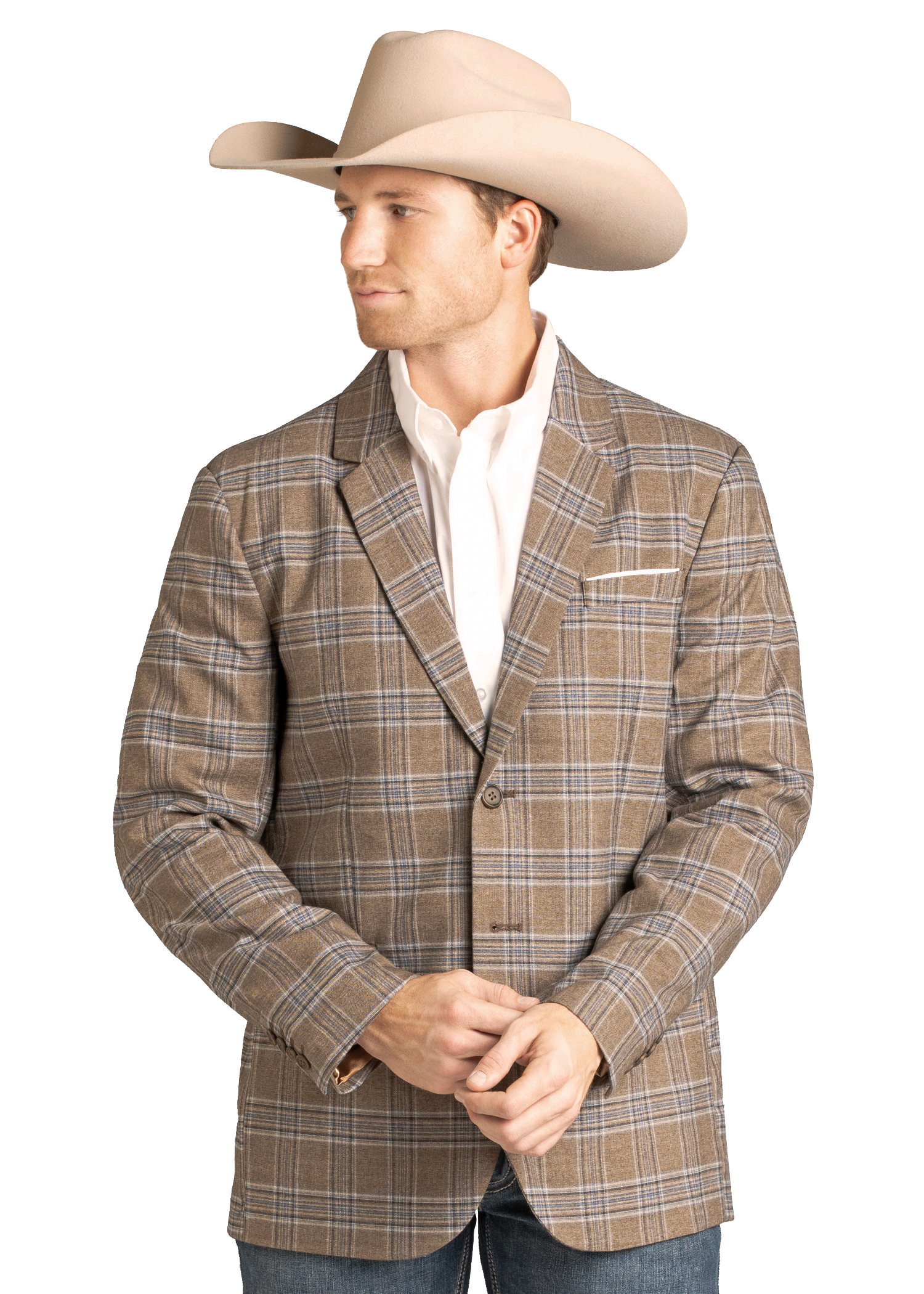 Panhandle Mens Taupe Plaid Sport Coat