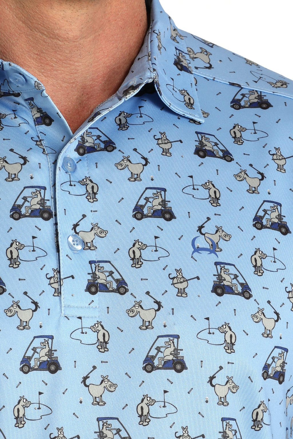 Cinch Mens Light Blue Animal Golf Cart Print Polo