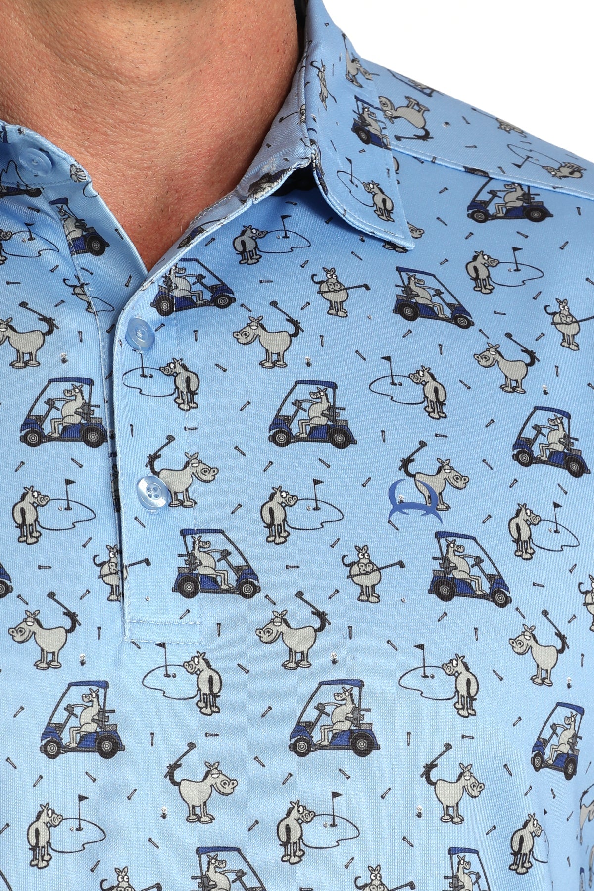 Cinch Mens Light Blue Animal Golf Cart Print Polo