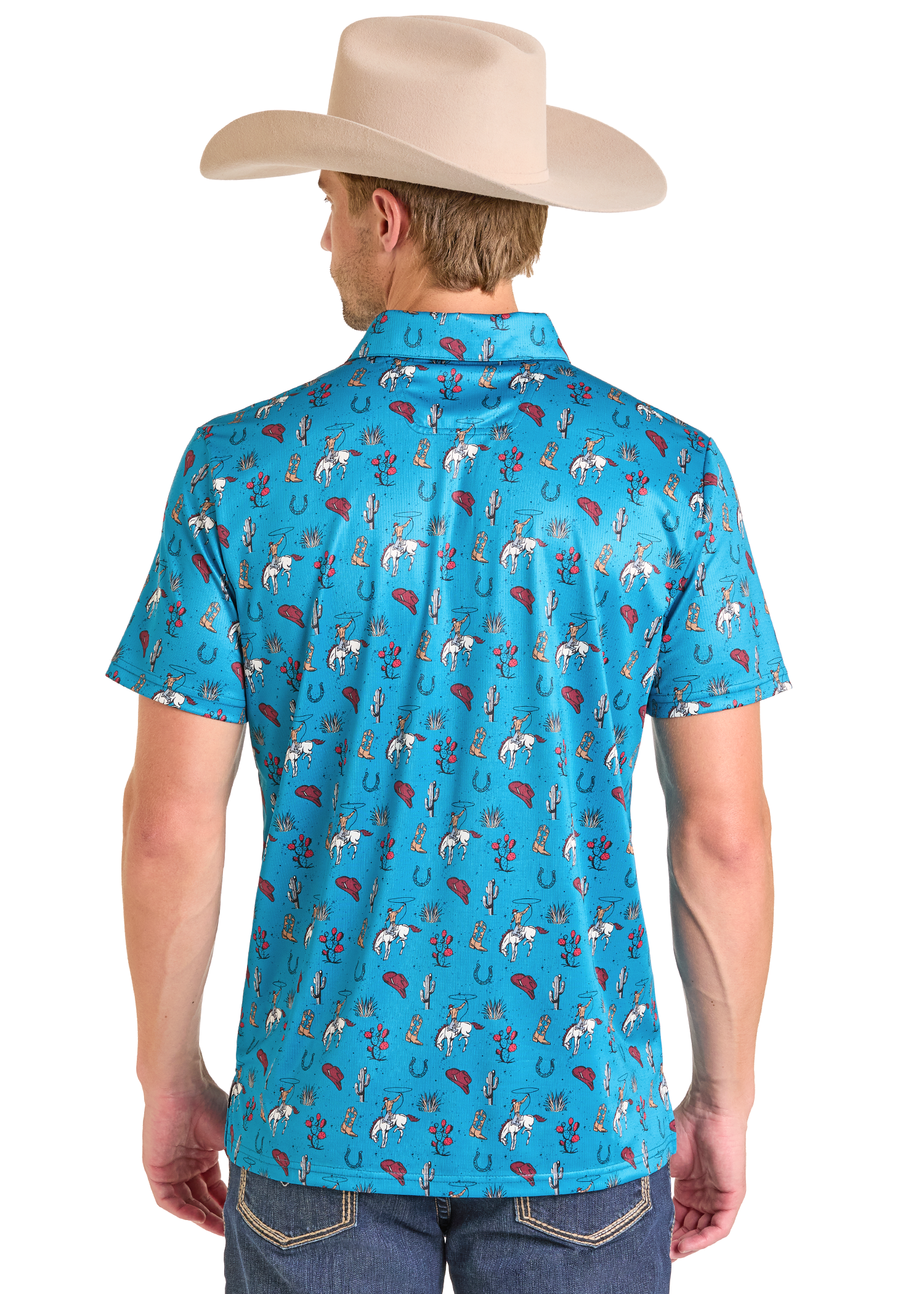 Panhandle Mens Turquoise Cowboy Polo