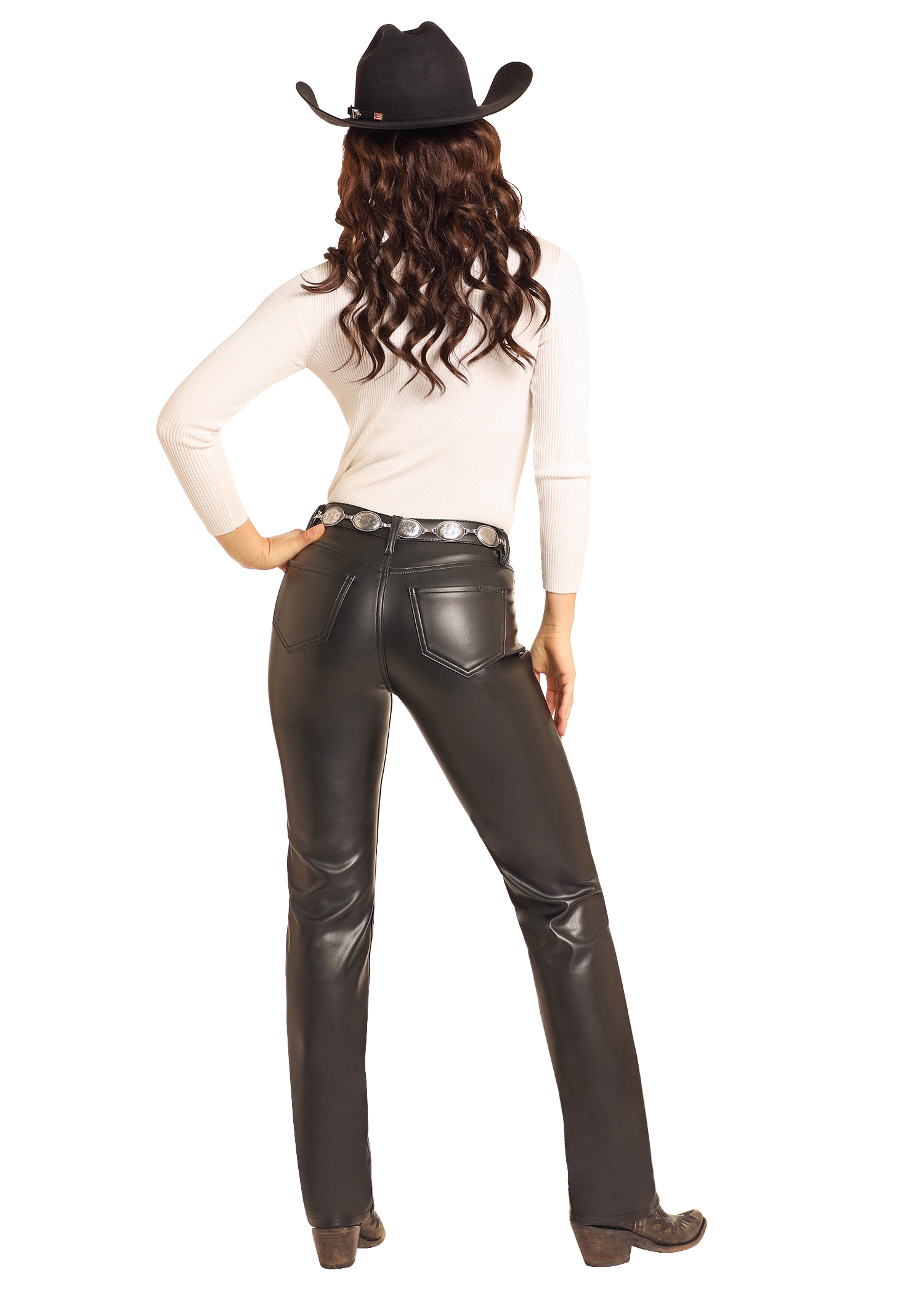 Panhandle Womens Black Leather Modest Bootcut Jeans