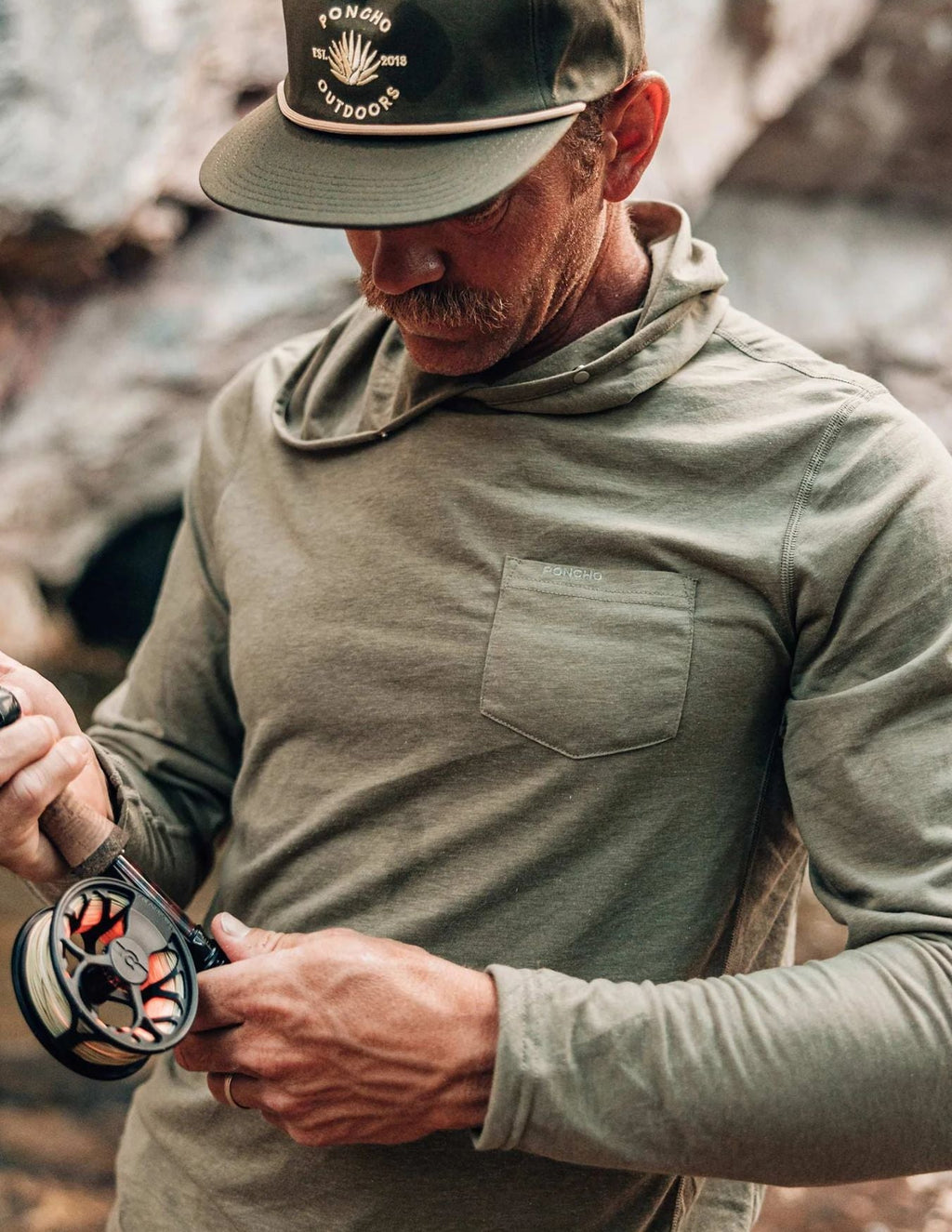 Ponch Mens Moss Green Performance Hoodie