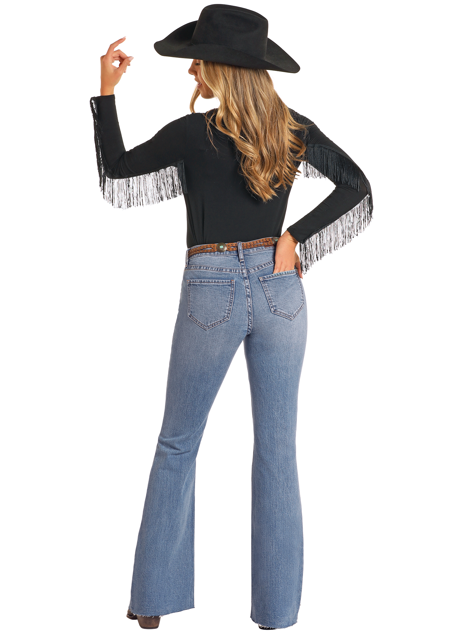 Panhandle Womens High Rise Distressed Flare Jeans