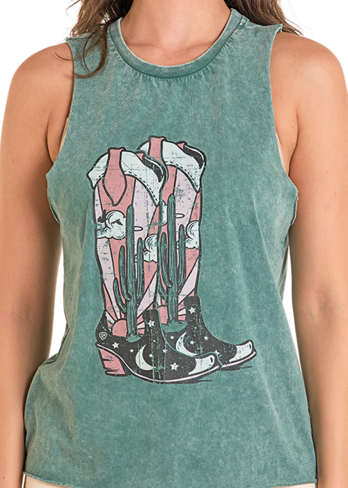 Panhandle Womens Hunter Green Boot Tank Top