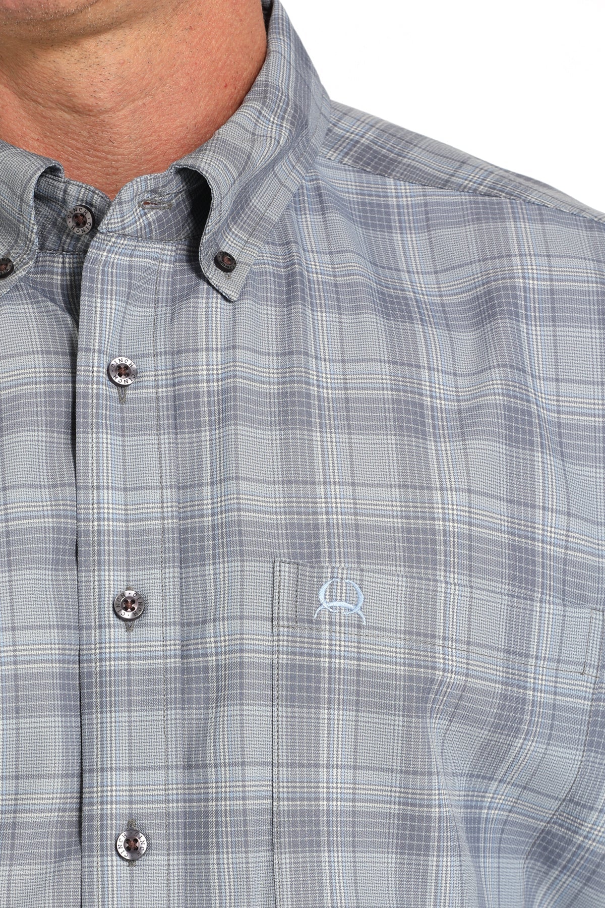 Cinch Mens Grey Plaid Short Sleeve Shirt
