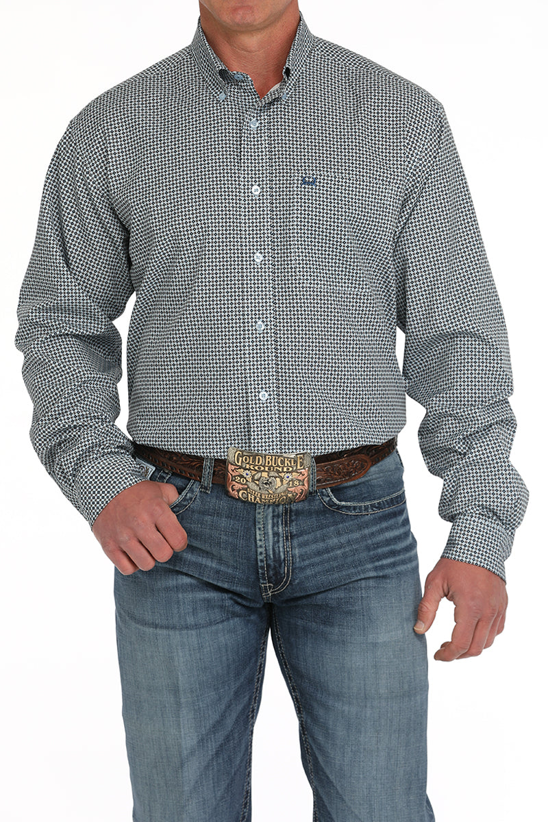 Cinch Mens Blue Printed Long Sleeve Shirt