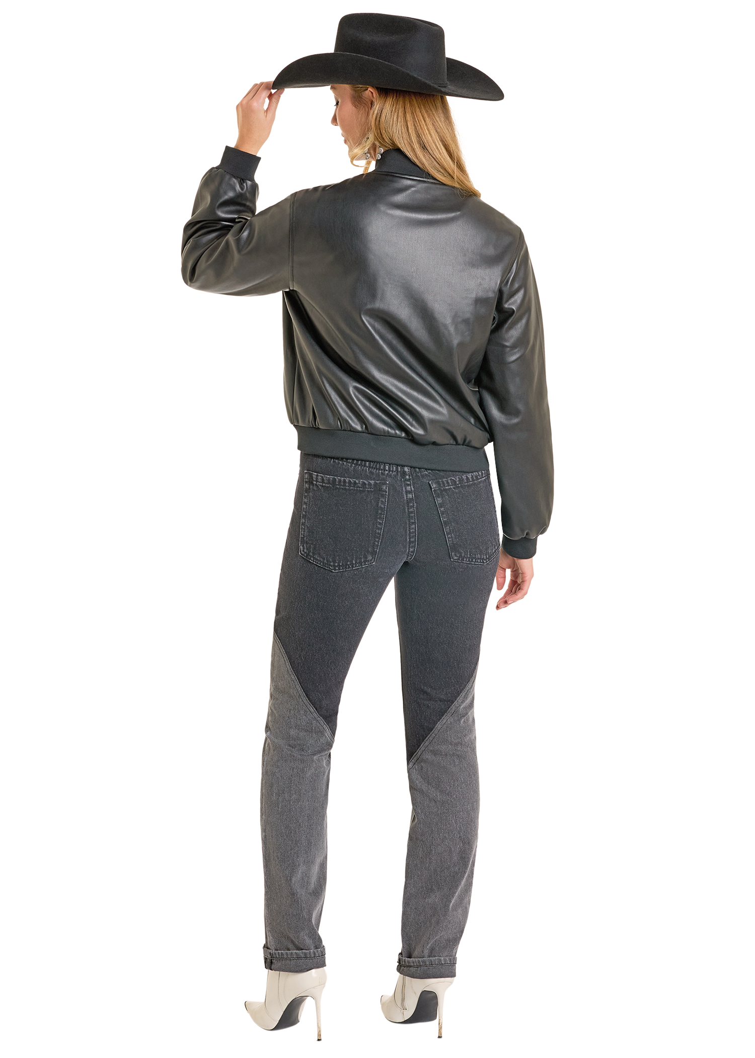 Panhandle Womens Black Pleather Bomber