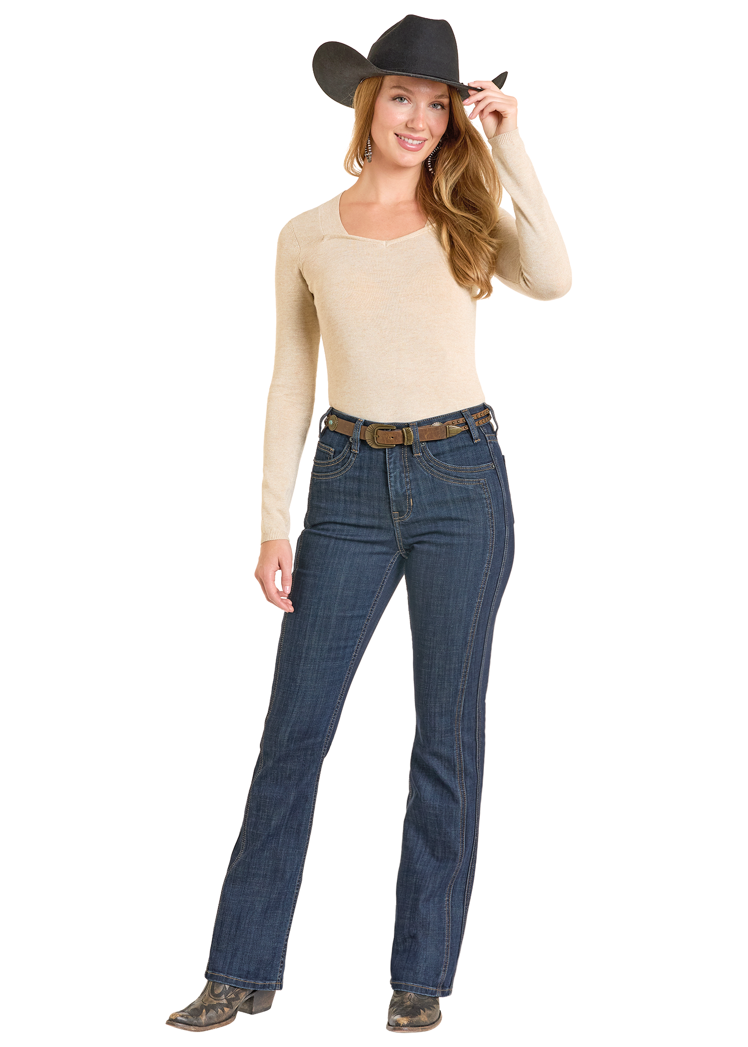 Panhandle Womens Boot Stitch Pocket Bootcut Jeans