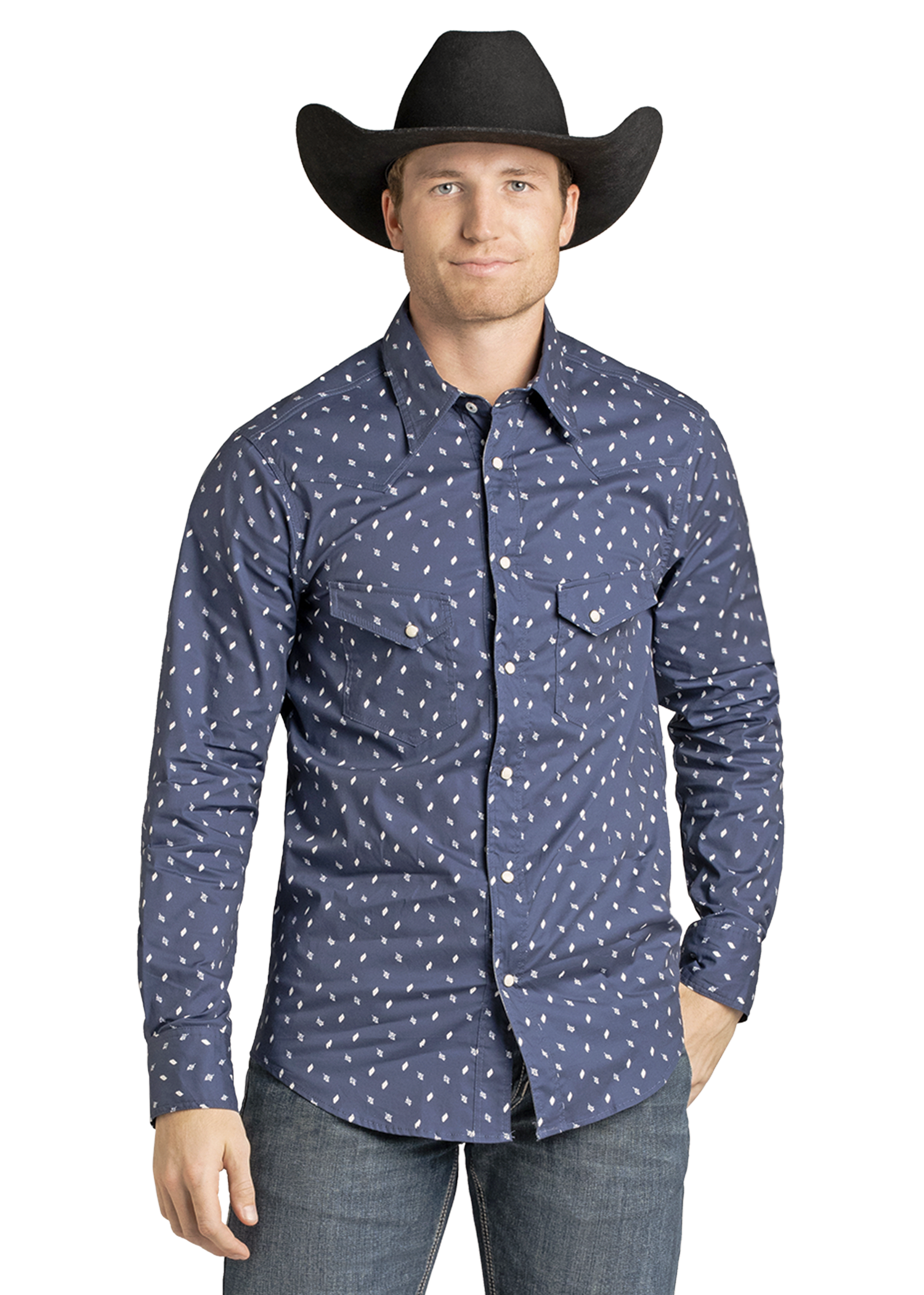 Panhandle Mens Navy Geo Print Long Sleeve Shirt