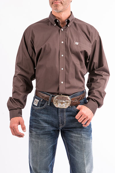 Mens Cinch Brown Solid Long Sleeve Shirt