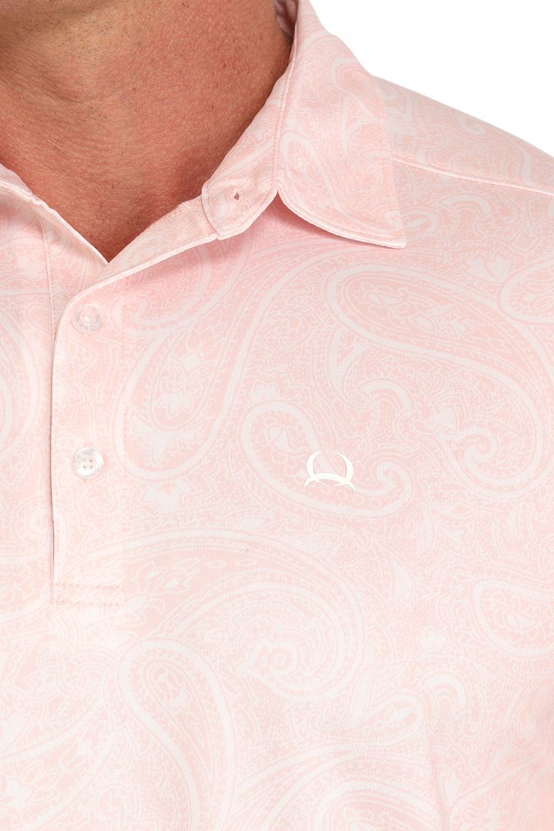 Cinch Mens Pink Paisley Print Polo