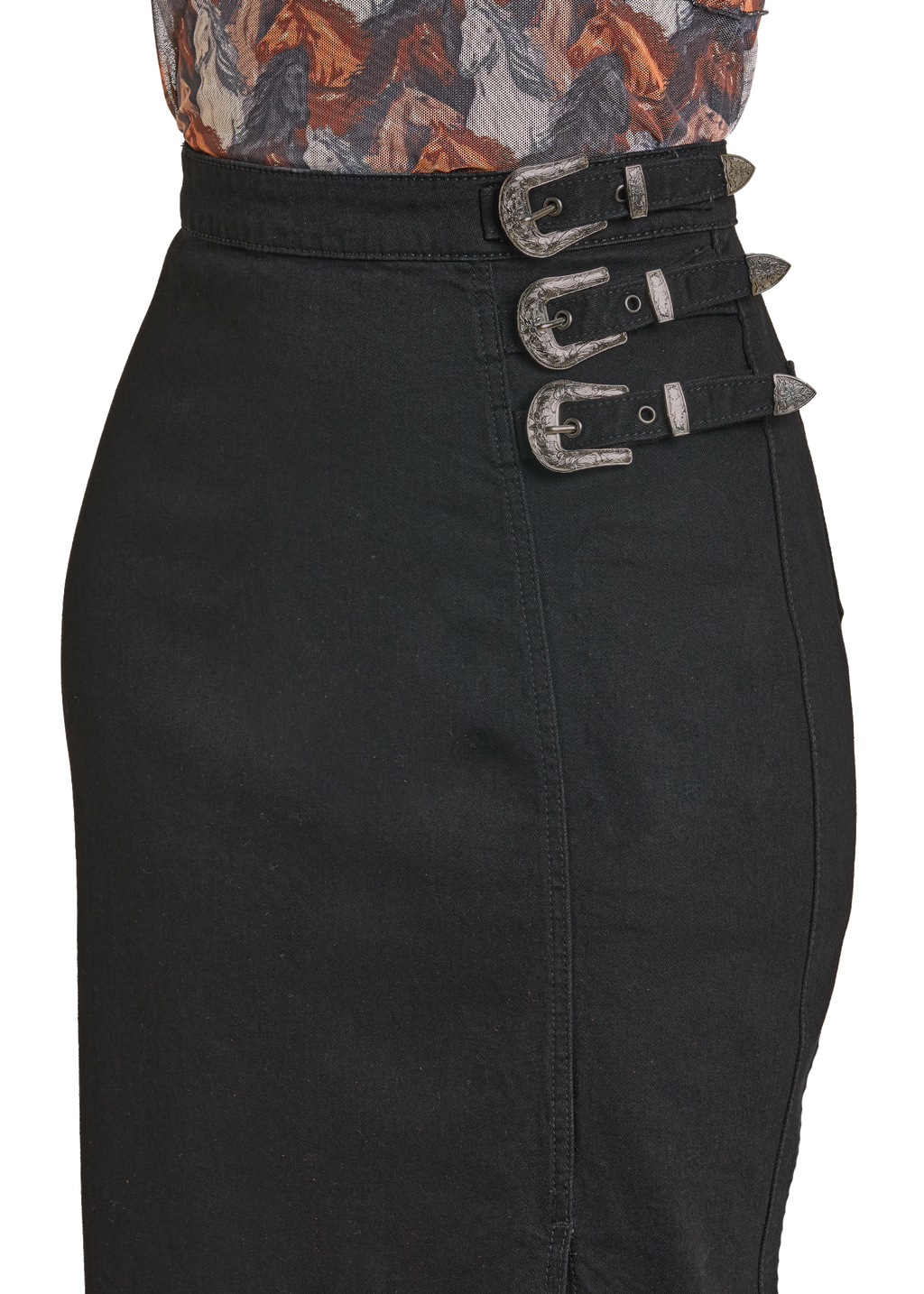 Panhandle Womens Black Denim Maxi Skirt