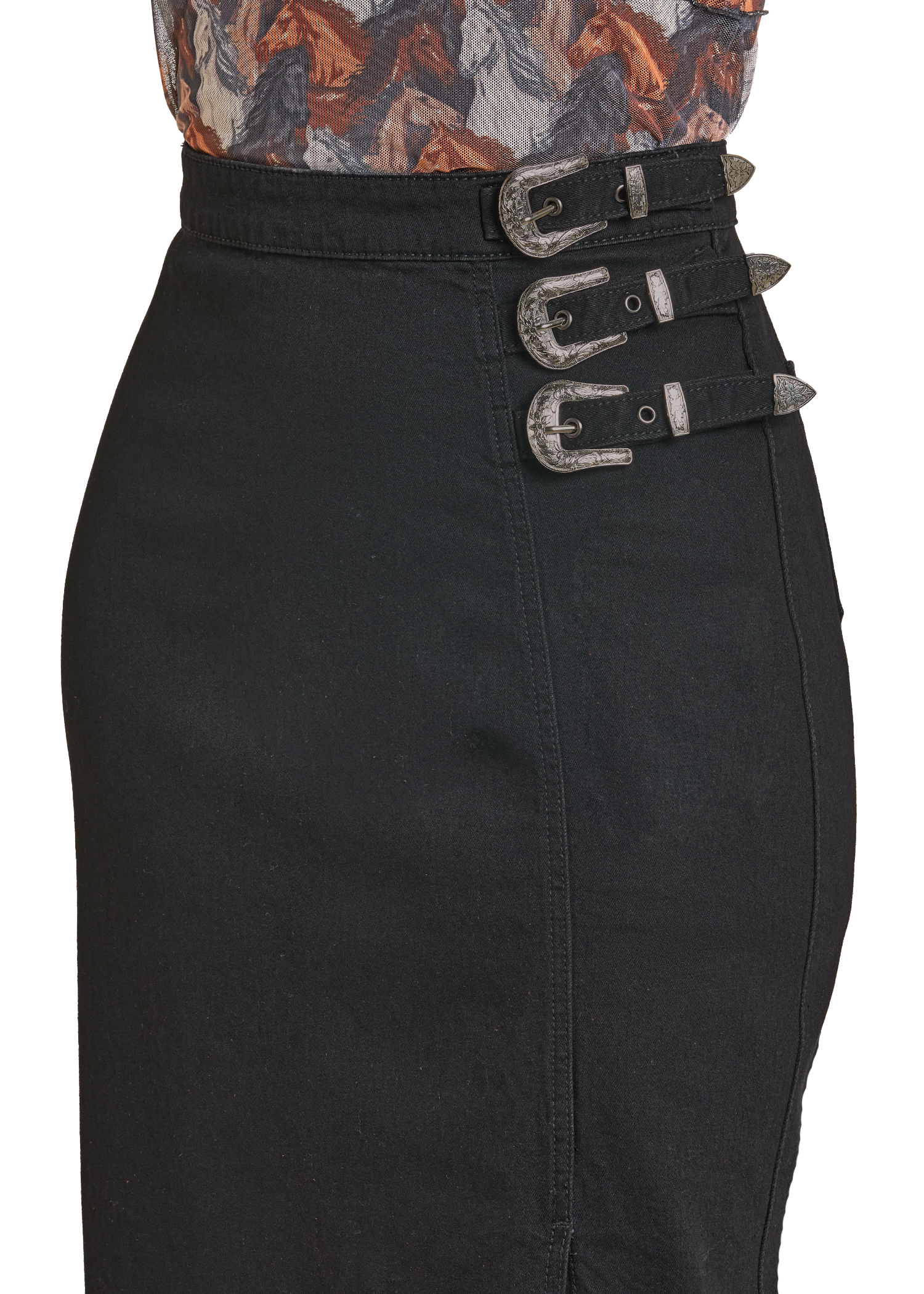 Panhandle Womens Black Denim Maxi Skirt