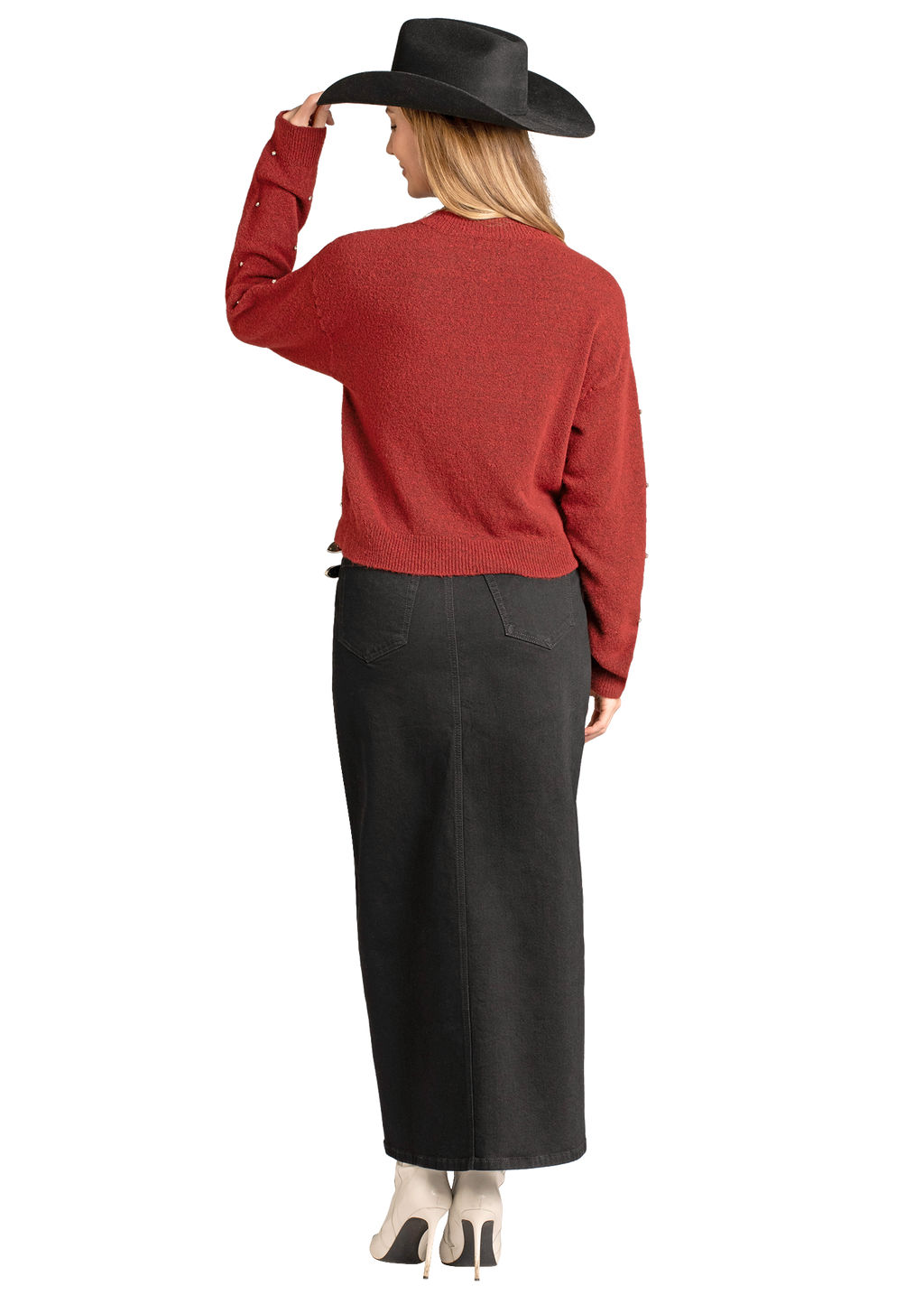 Panhandle Womens Red Rhinestone Sweater