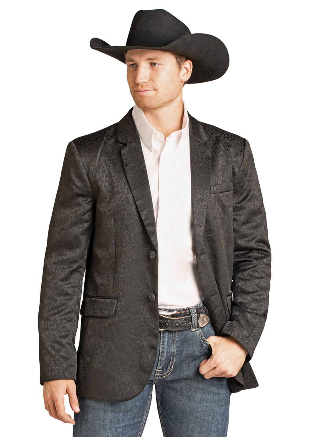 Panhandle Mens Paisley Black Sport Coat