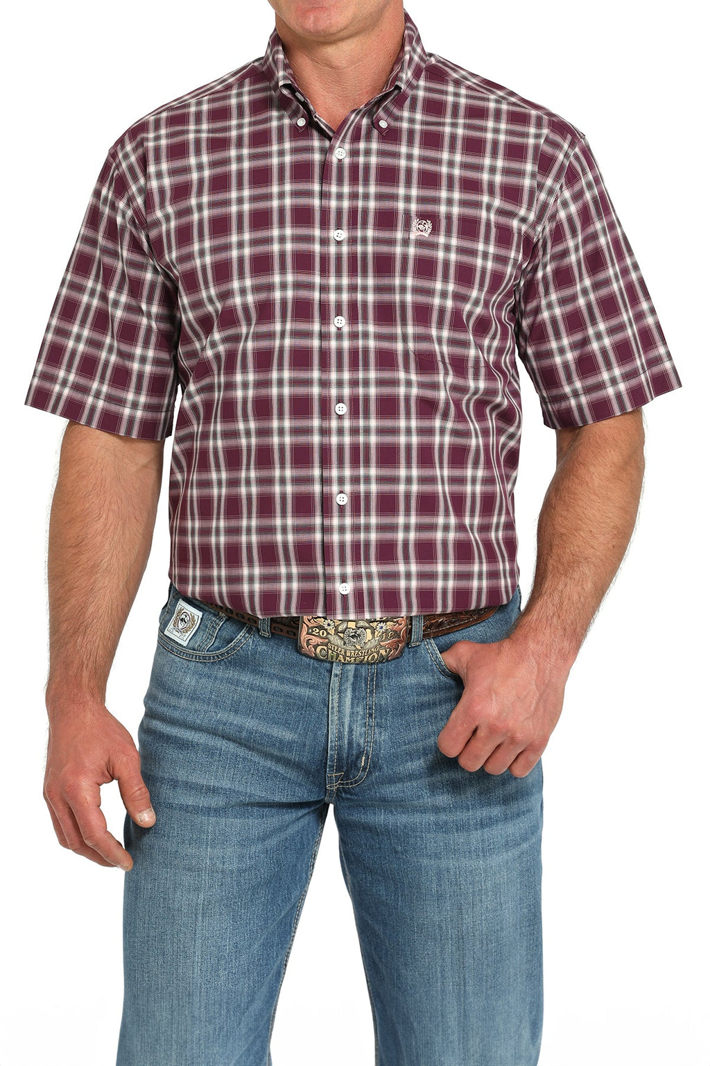Cinch Mens Purple Plaid Short Sleeve Shirt