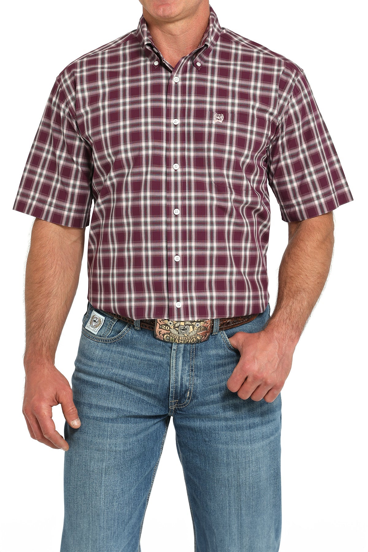 Cinch Mens Purple Plaid Short Sleeve Shirt