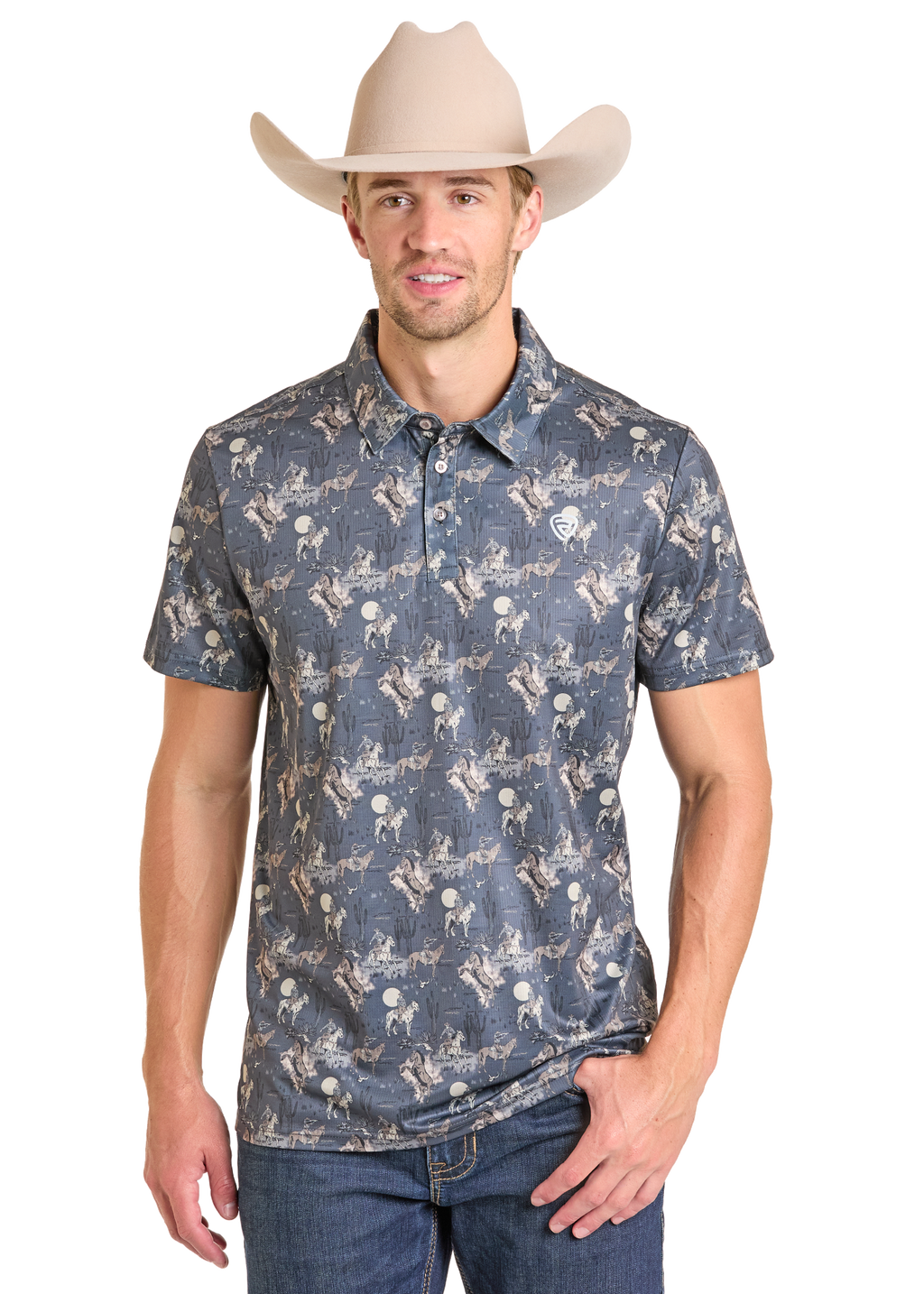 Panhandle Mens Charcoal Printed Polo